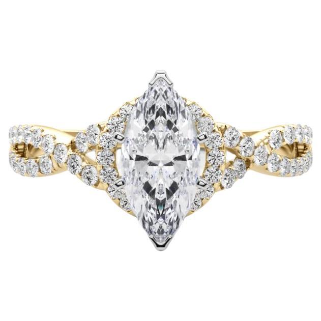 GIA Certified 2.21 Carat Solitaire Marquise Halo Infinity Diamond Ring