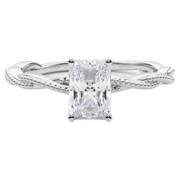 Anillo de diamantes con banda trenzada trenzada radiante de 2.3 quilates con certificación GIA