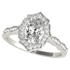 GIA Certified 2 Carat Oval Halo Basket Cathedral White Gold Diamond Ring