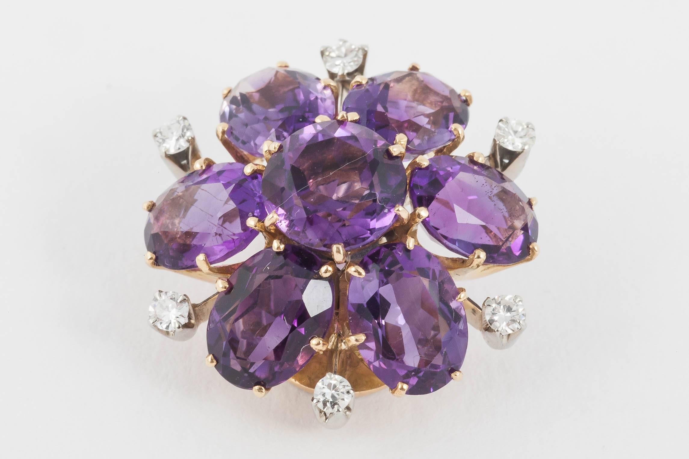 Modern Stunning Amethyst and Diamond Round Cluster Ear Clips For Sale