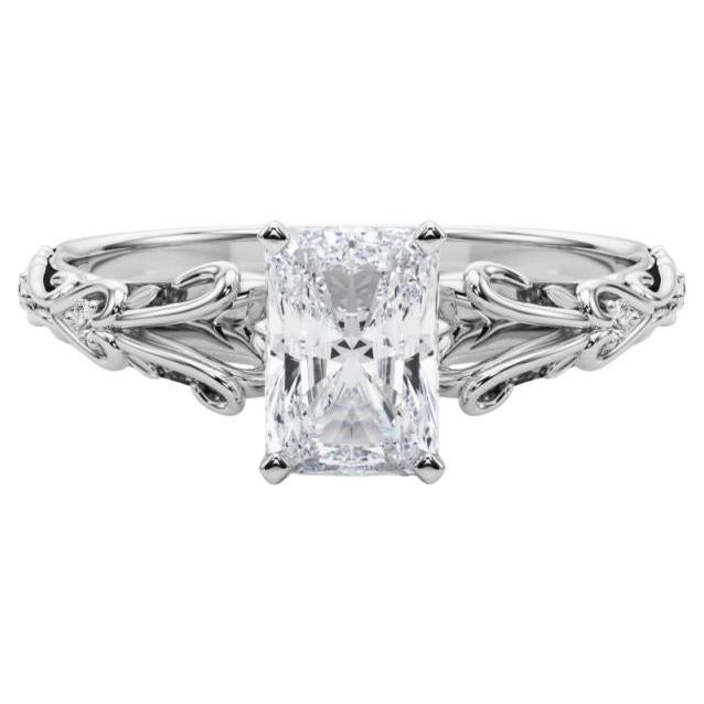 GIA 1.51ct Radiant Vintage 3-Stone Heart
Vine 18K White Gold Diamond Ring
