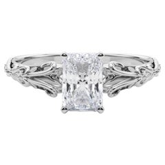 GIA 1.51ct Radiant Vintage 3-Stone Heart
Vine 18K White Gold Diamond Ring