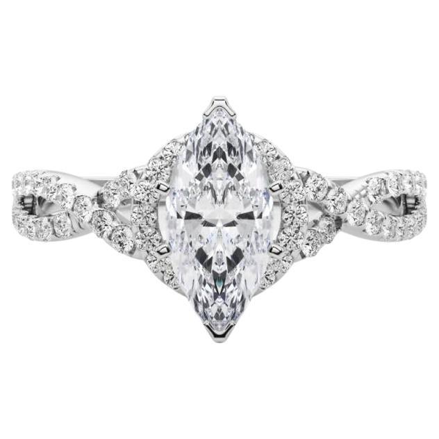 Bague de diamant en platine certifiée GIA de 2,1 carats Solitaire Marquise Halo Infinity