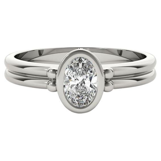GIA Certified 1.35 Carat Oval Bezel Solitaire Double Band Platinum Diamond Ring