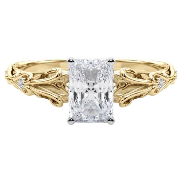 GIA 2.52ct Radiant Vintage 3-Stone Heart
Vine 18K Yellow Gold Diamond Ring
