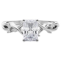 GIA 1,7 quilates Anillo de diamantes en forma de vid radiante Inspirado en la naturaleza Anillo de oro blanco de 18 quilates