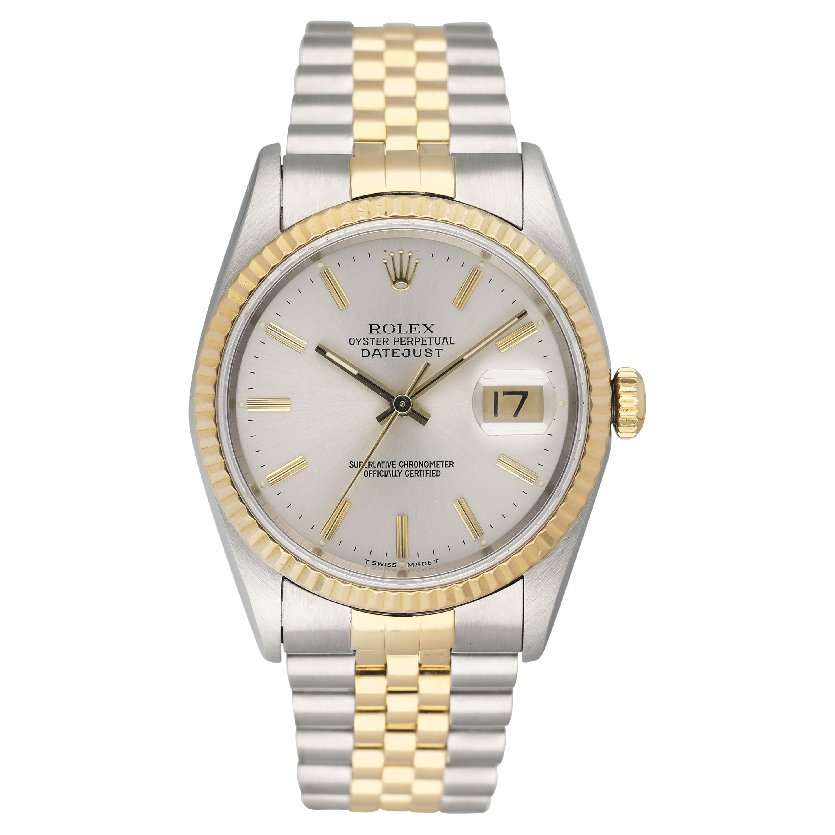 Rolex Datejust 16233 Silber Zifferblatt Männer Uhr Box Papiere