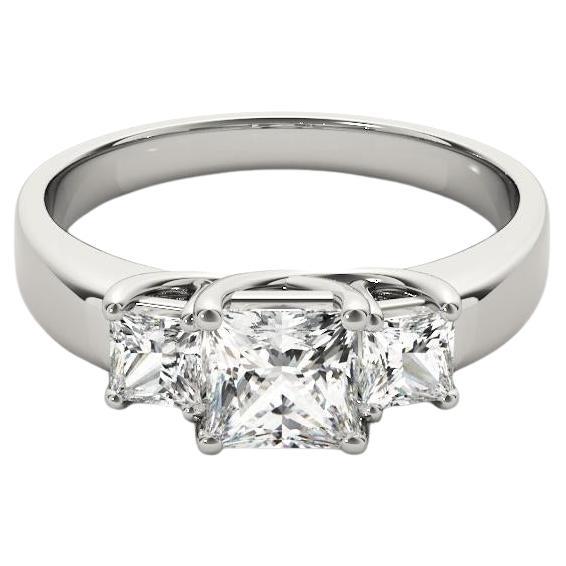 Anello con diamante a tre pietre Princess in oro bianco 18 carati certificato GIA da 1,51 carati