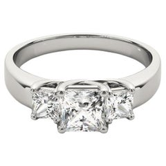 Anillo de diamantes de oro blanco de 18 quilates con tres piedras y certificado GIA de 1,51 quilates