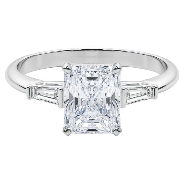 GIA 3ct Radiant Drei-Stein konisch Baguette 18K Weißgold Diamantring