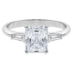 GIA 3ct Radiant Drei-Stein konisch Baguette 18K Weißgold Diamantring