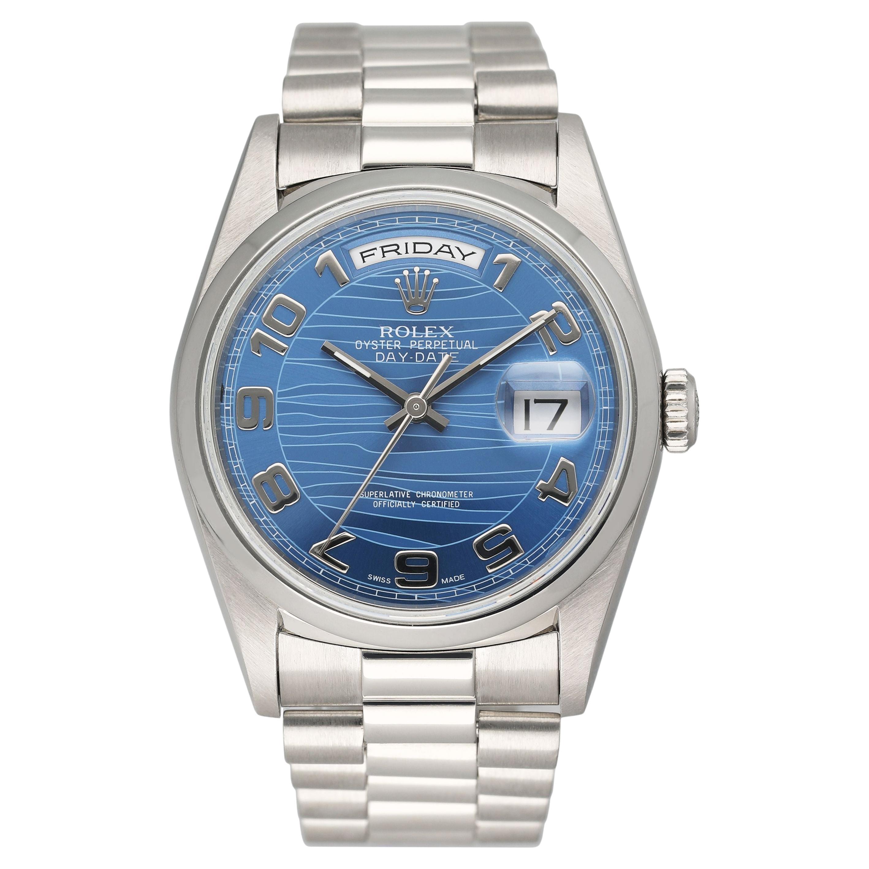 Rolex Day-Date 18206 Platino Quadrante Blu Orologio Uomo