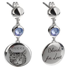 Gucci Sterling Silber Blind for Love Feline Drop Blaue Zirkon Ohrringe