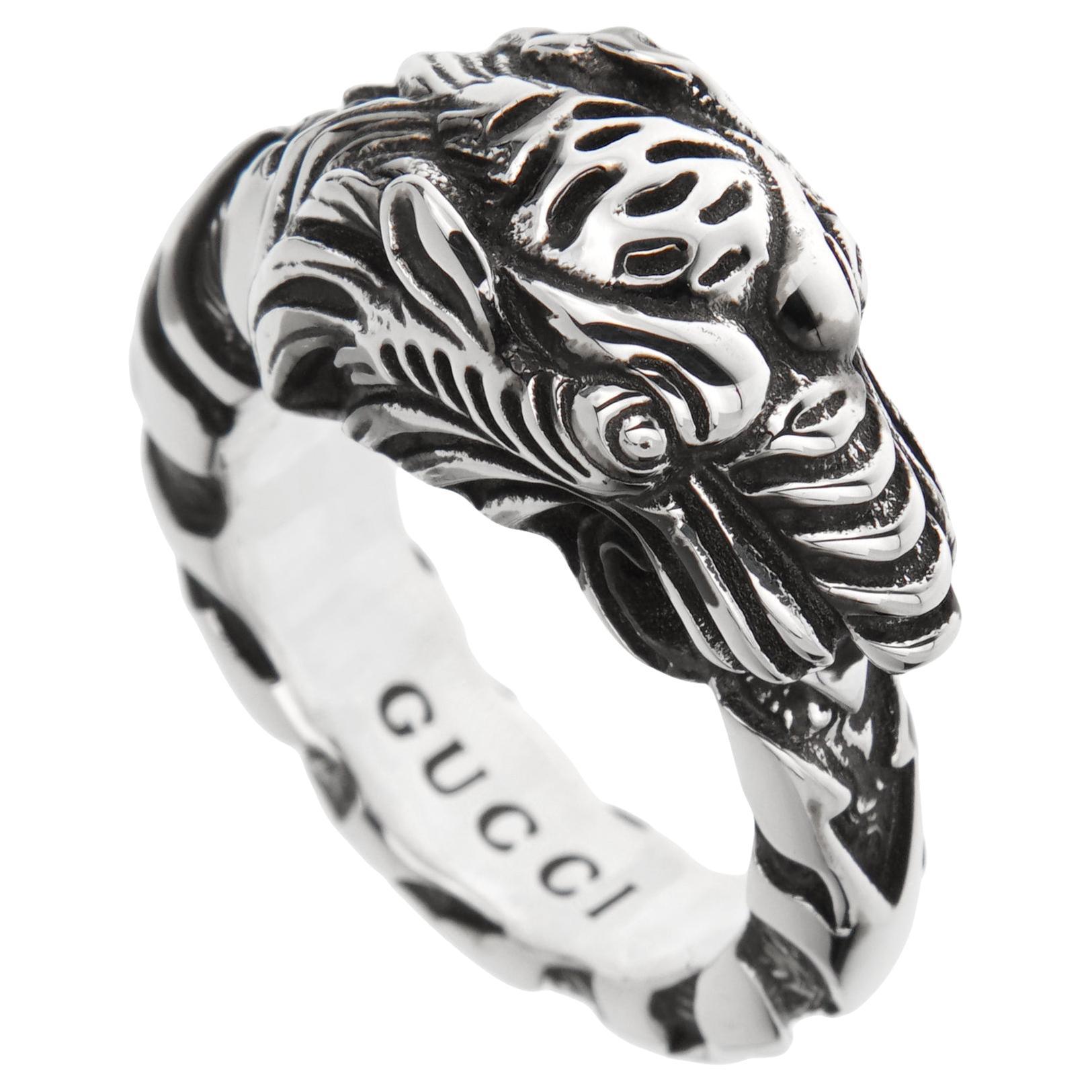 Gucci Anello con testa di tigre in argento sterling Sz 10 1/2