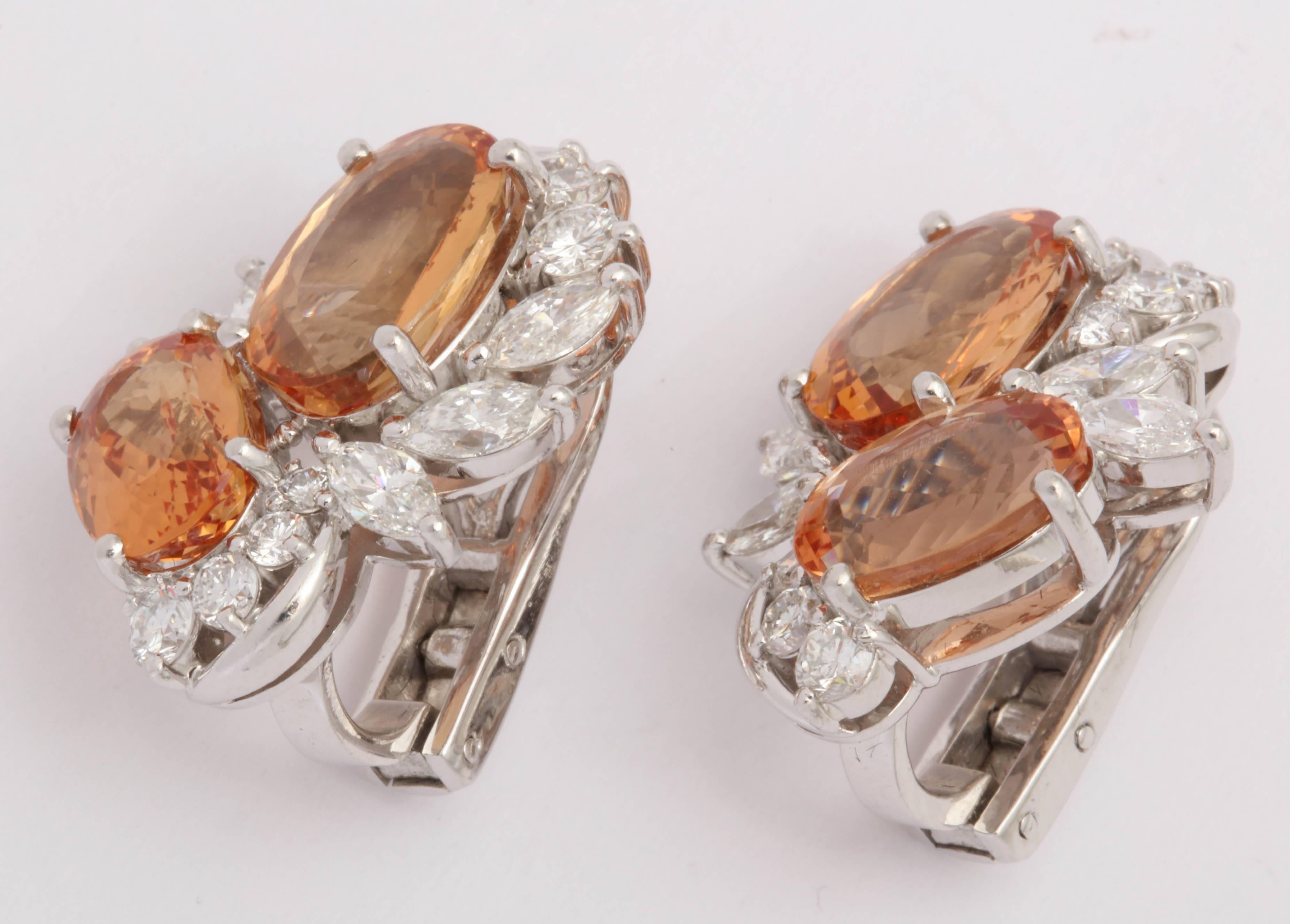  Precious Oval Topaz Diamond Earclips In Excellent Condition In New York, NY