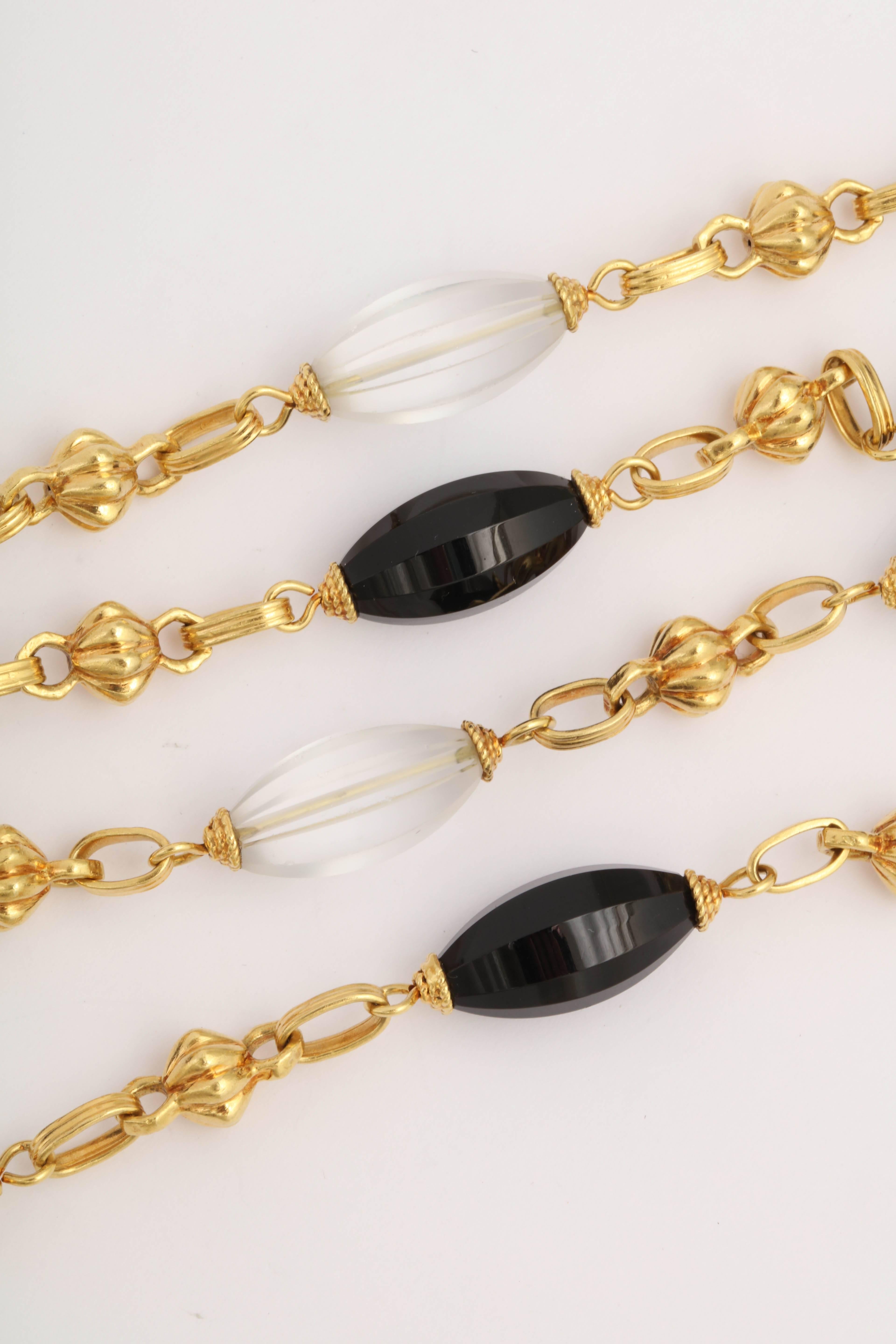 Spitzer and Fuhrmann Onyx Rock Crystal Gold Chain In Excellent Condition In New York, NY