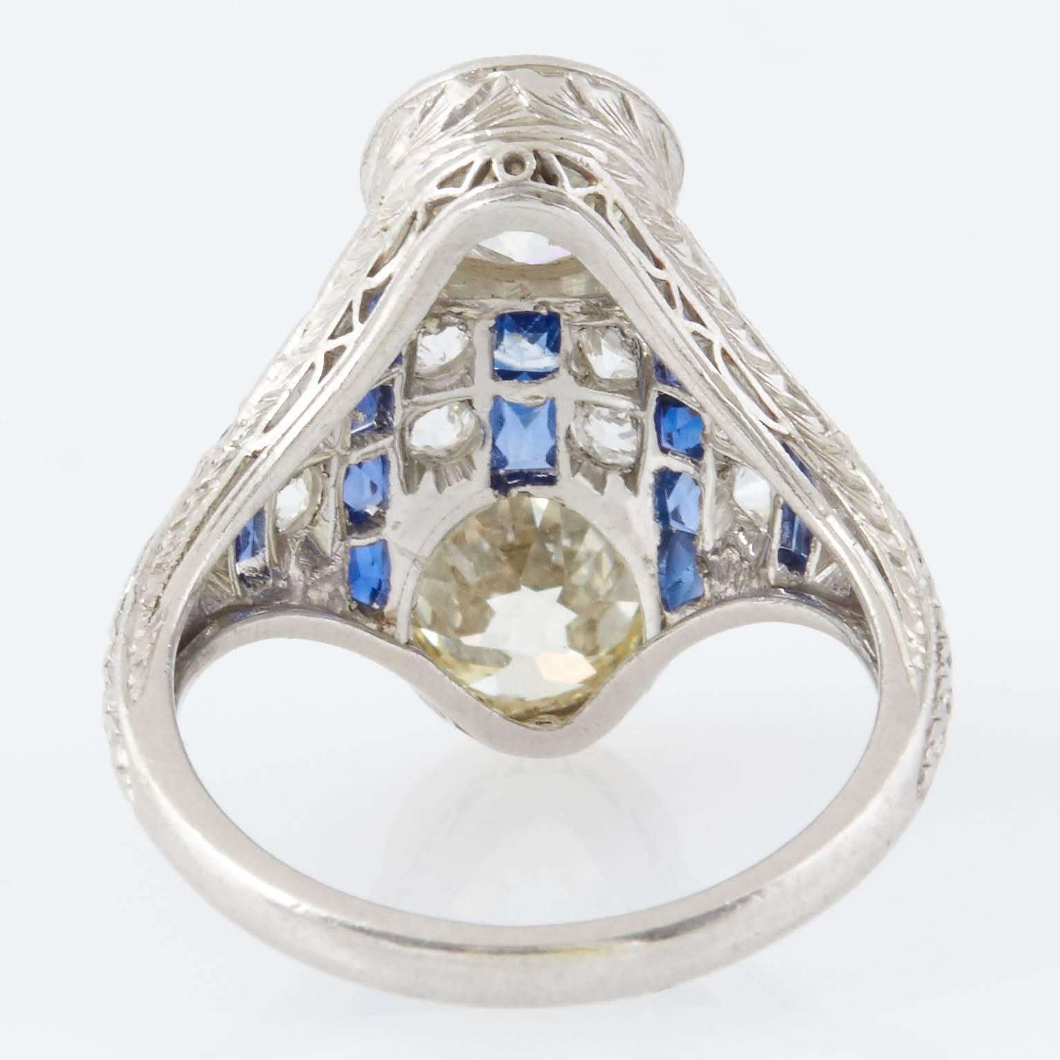 Art Deco 1920s Diamond Sapphire Panel Ring