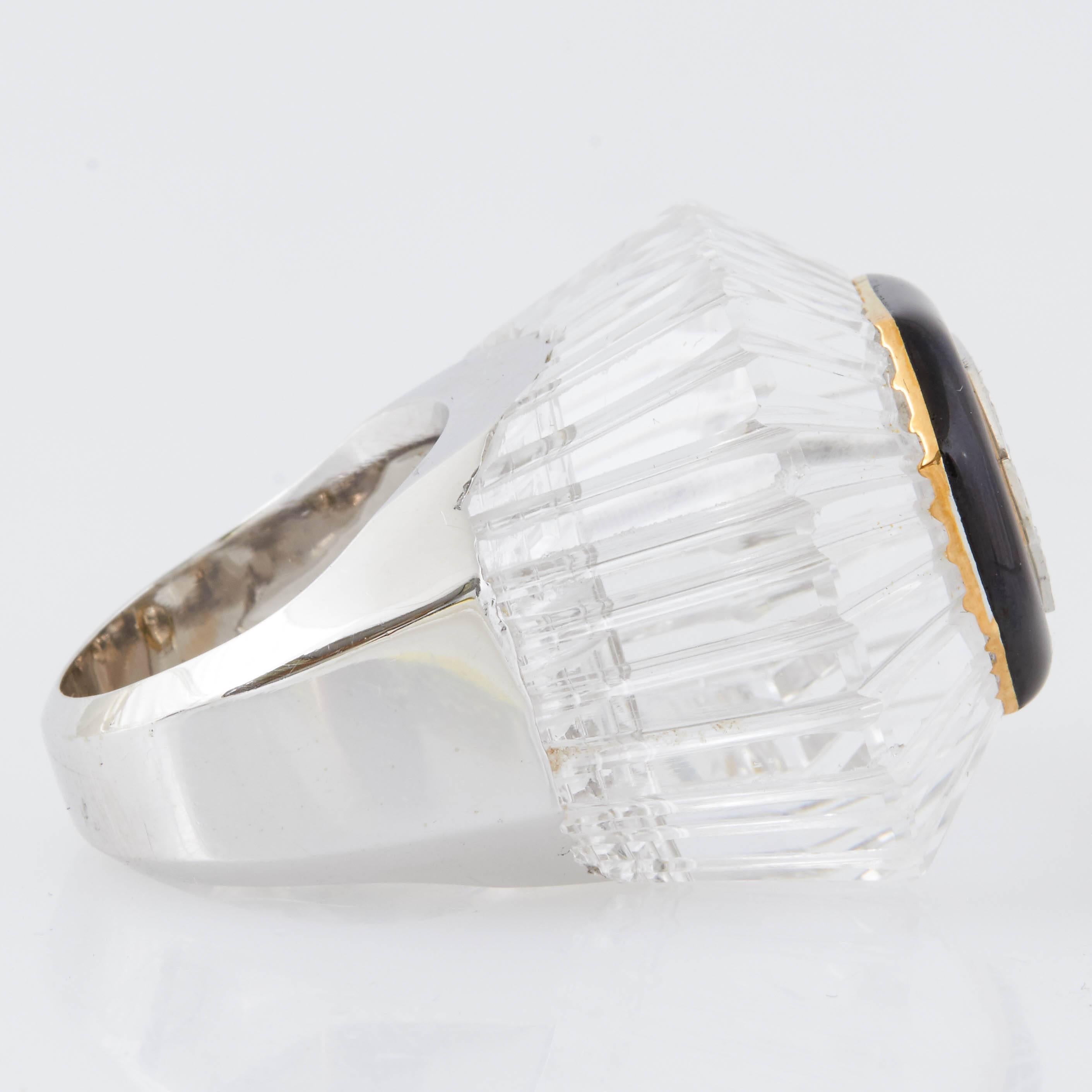 Round Cut David Webb Rock Crystal Diamond Gold Ring