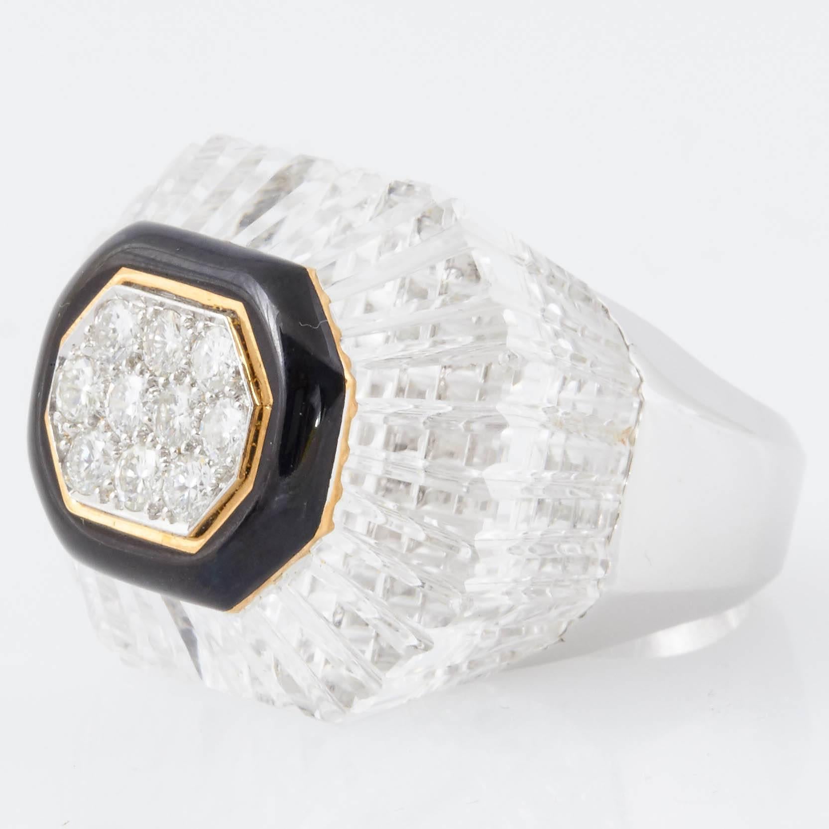 David Webb Rock Crystal Diamond Gold Ring 2