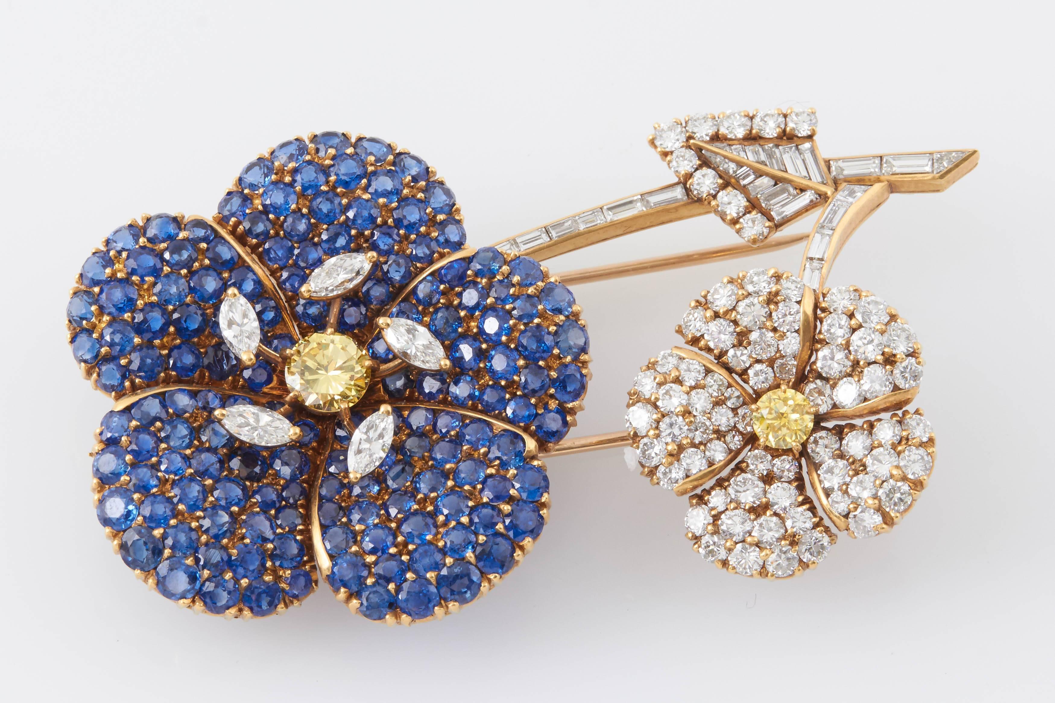 Cartier Sapphire Diamond Flower Brooch For Sale at 1stDibs | cartier ...