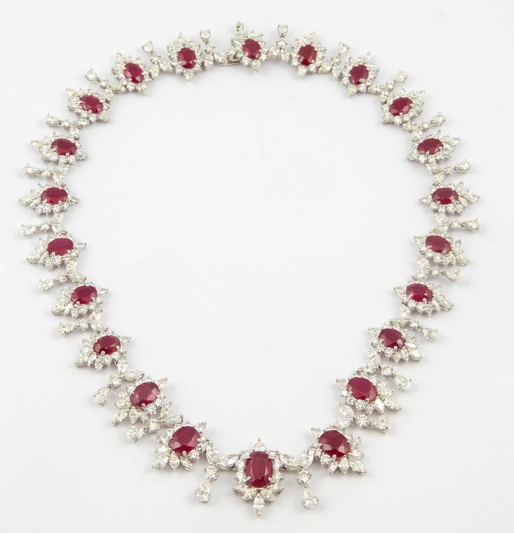 Important Burma Ruby and Diamond Necklace For Sale 1