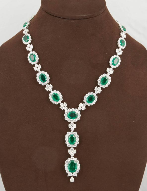 Emerald Diamond Platinum Drop Necklace For Sale at 1stDibs