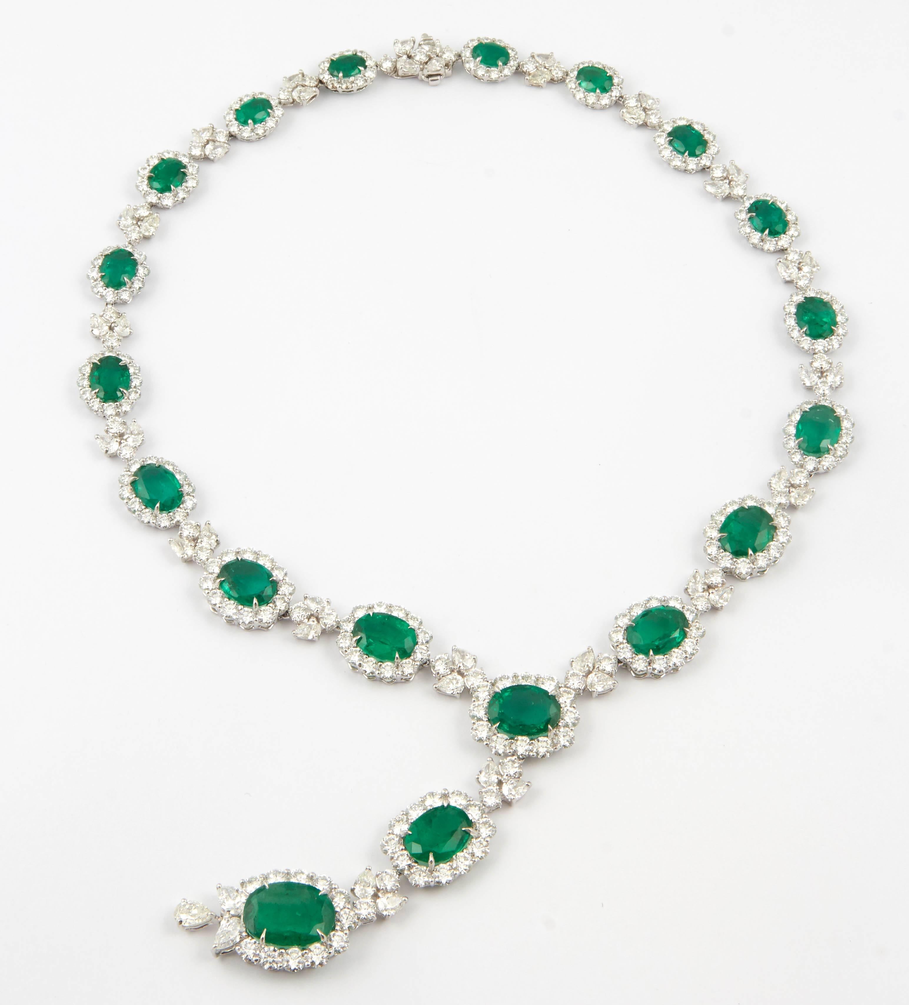 Women's Emerald Diamond Platinum Drop Necklace