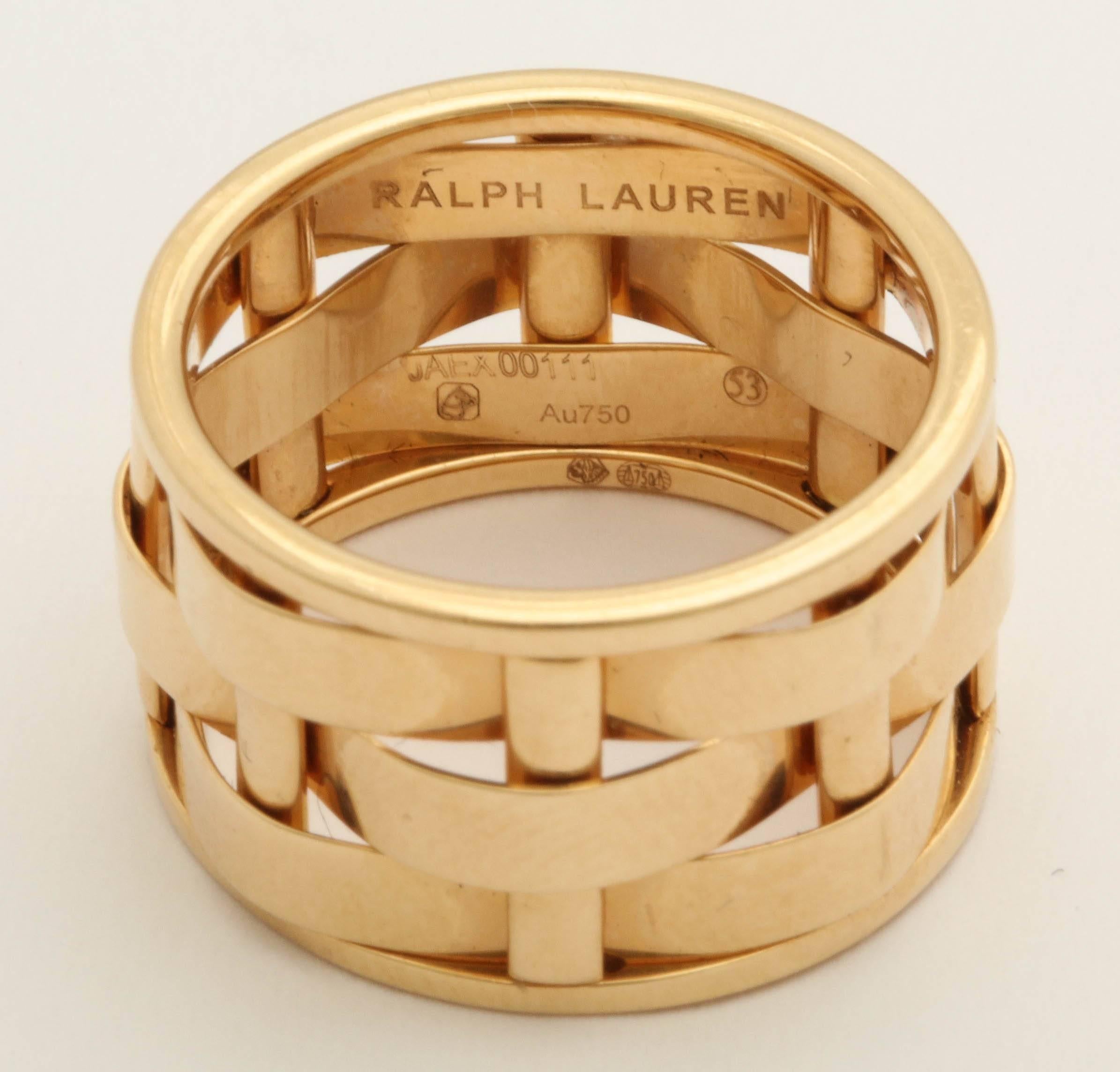 1990s Ralph Lauren Basket Weave Open Link Gold Band Ring In Excellent Condition In New York, NY