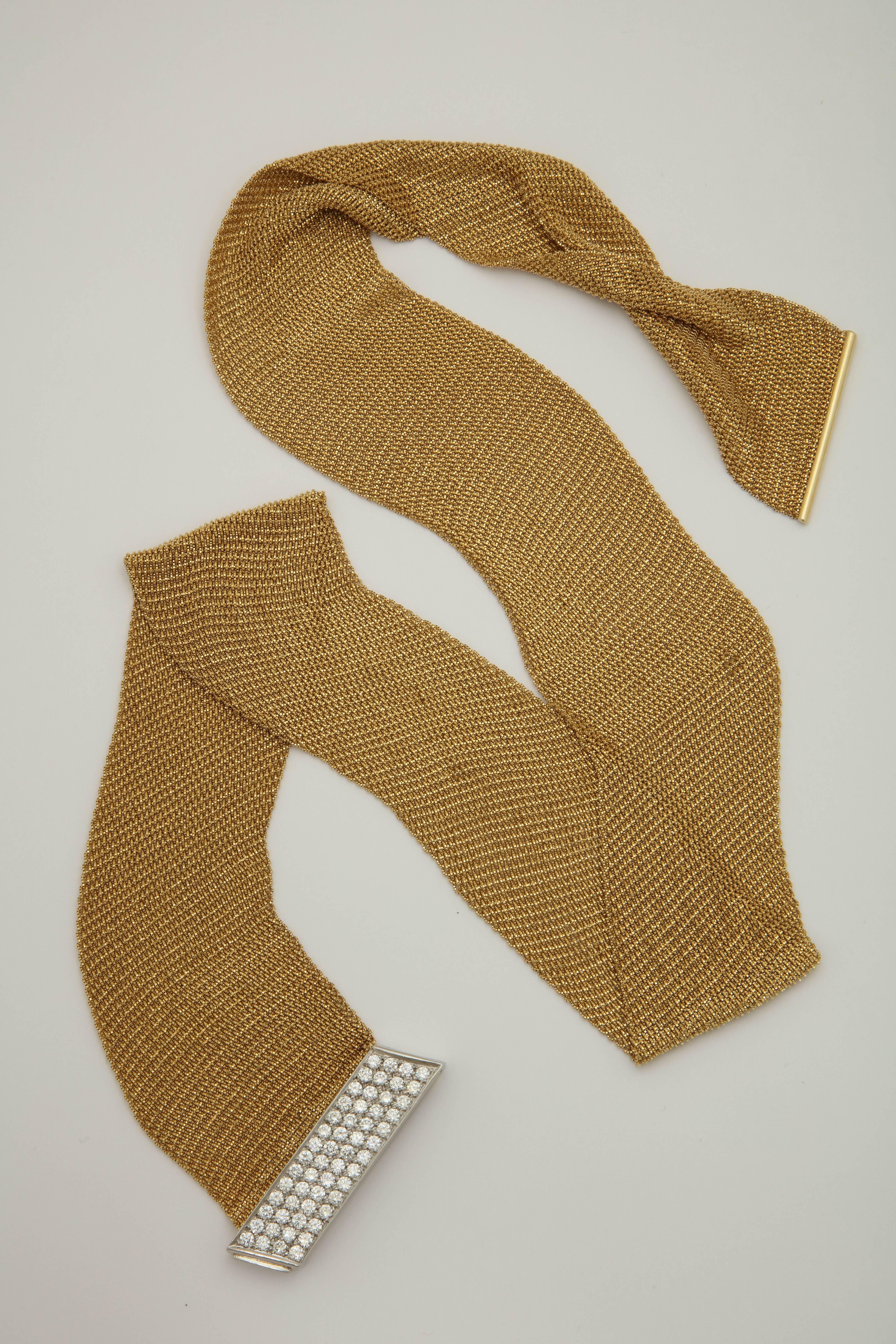 Yuri Ichihashi Mesh Scarf Gold Wrap Necklace with Detachable Diamond Clasp In Excellent Condition In New York, NY