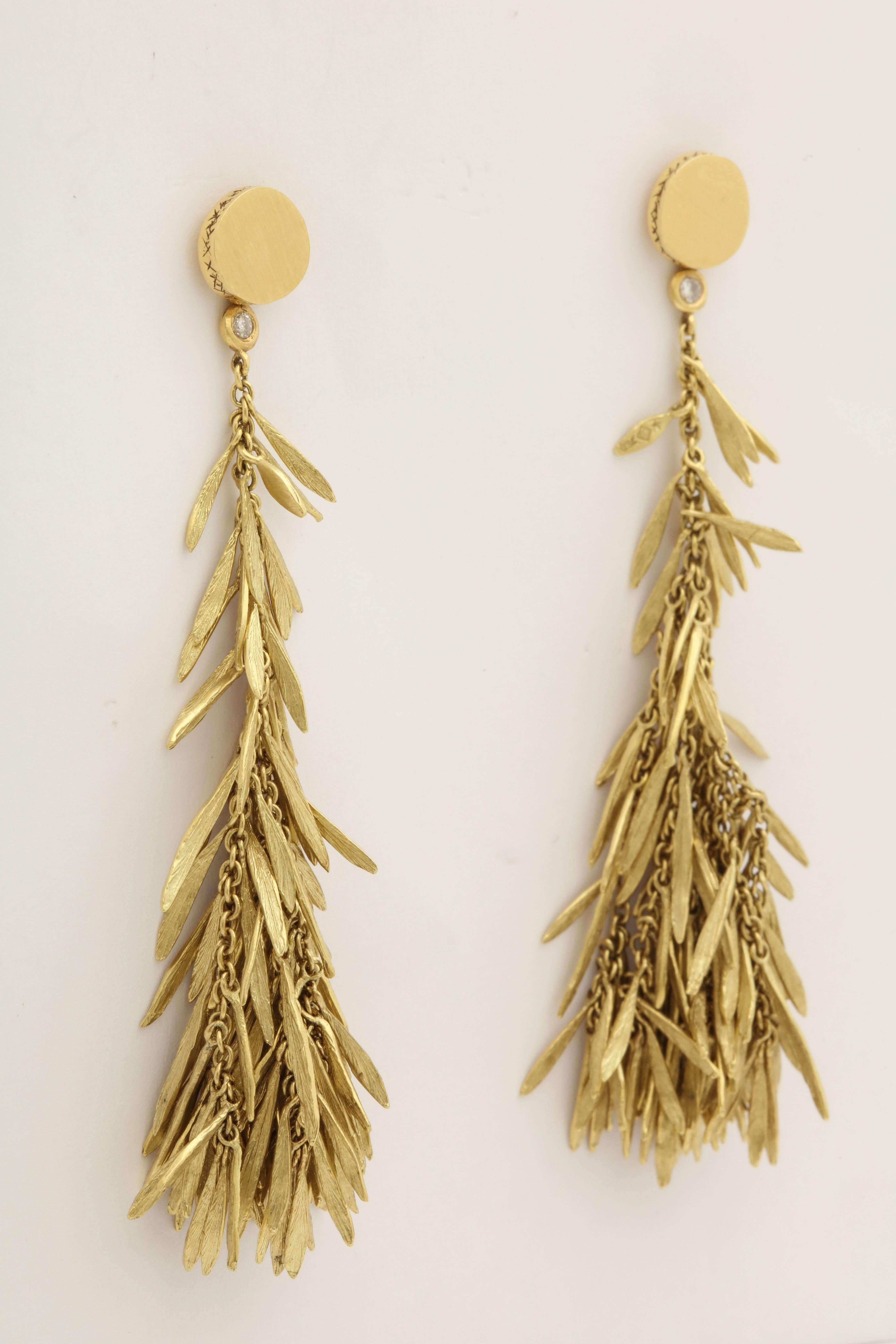 H. Stern Flexible Fringe Style Diamond Yellow Gold Chain Feather Earrings 1