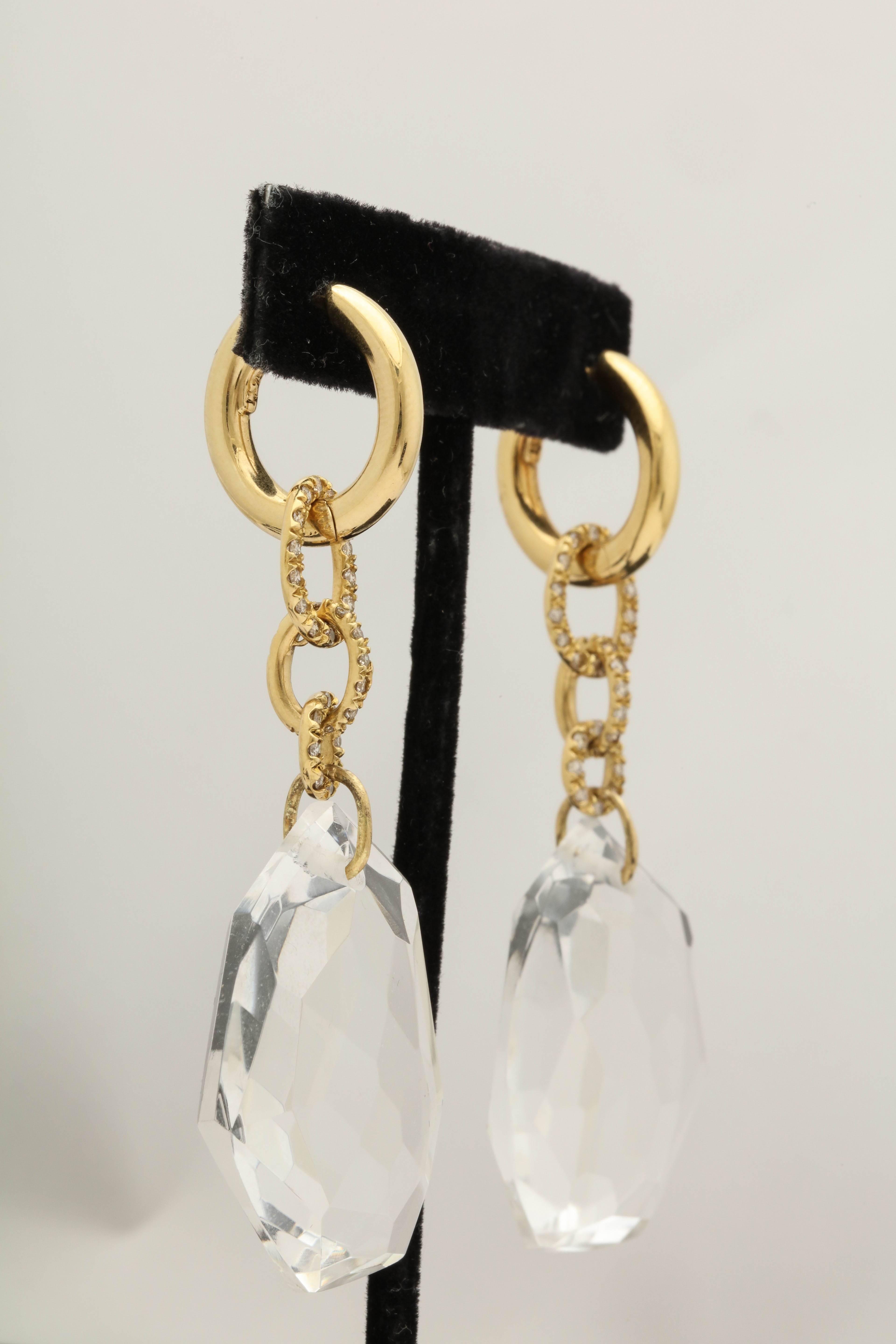 H. Stern 1990s Rock Crystal Diamonds Flexible Gold Link Earrings In Good Condition In New York, NY