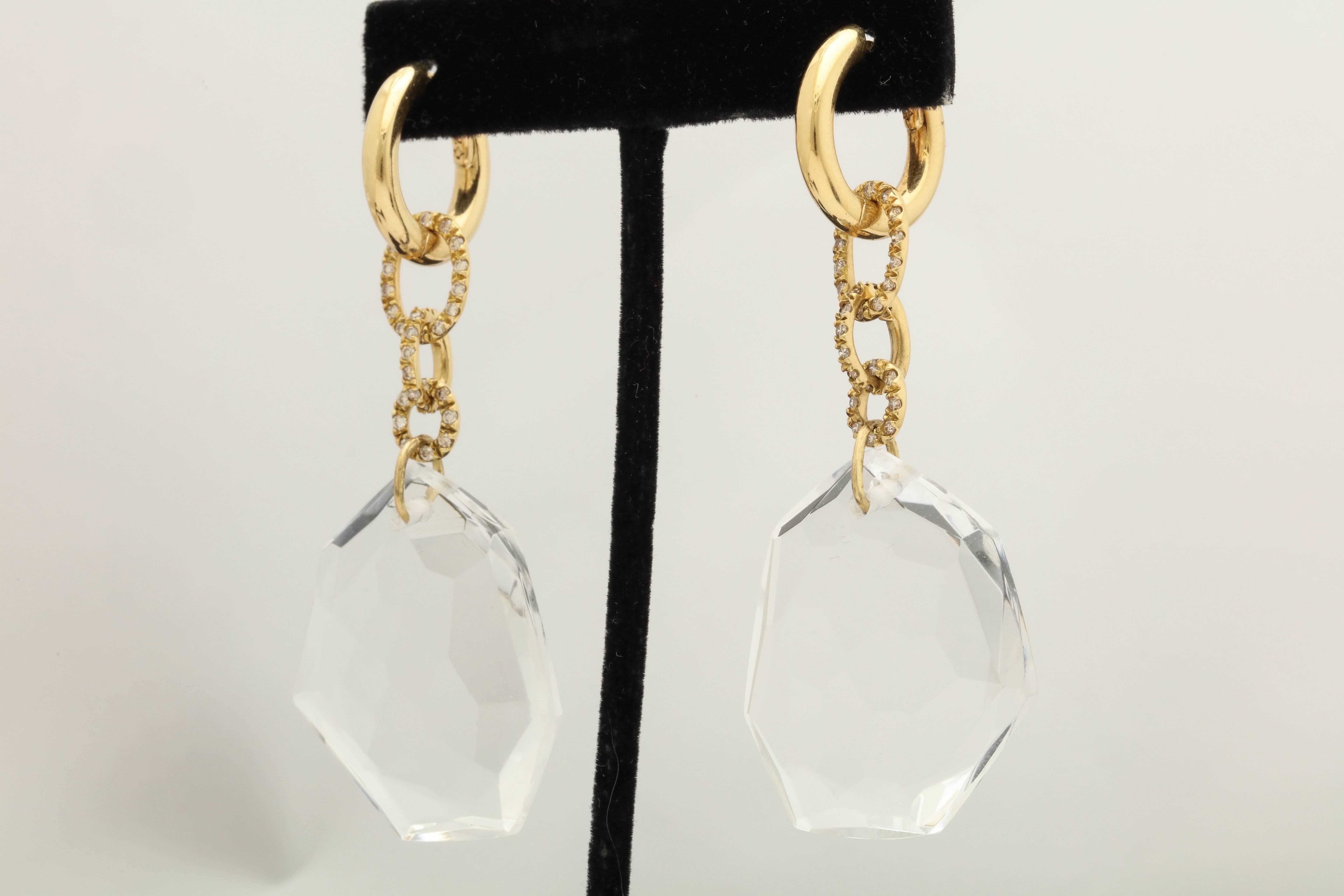Women's H. Stern 1990s Rock Crystal Diamonds Flexible Gold Link Earrings