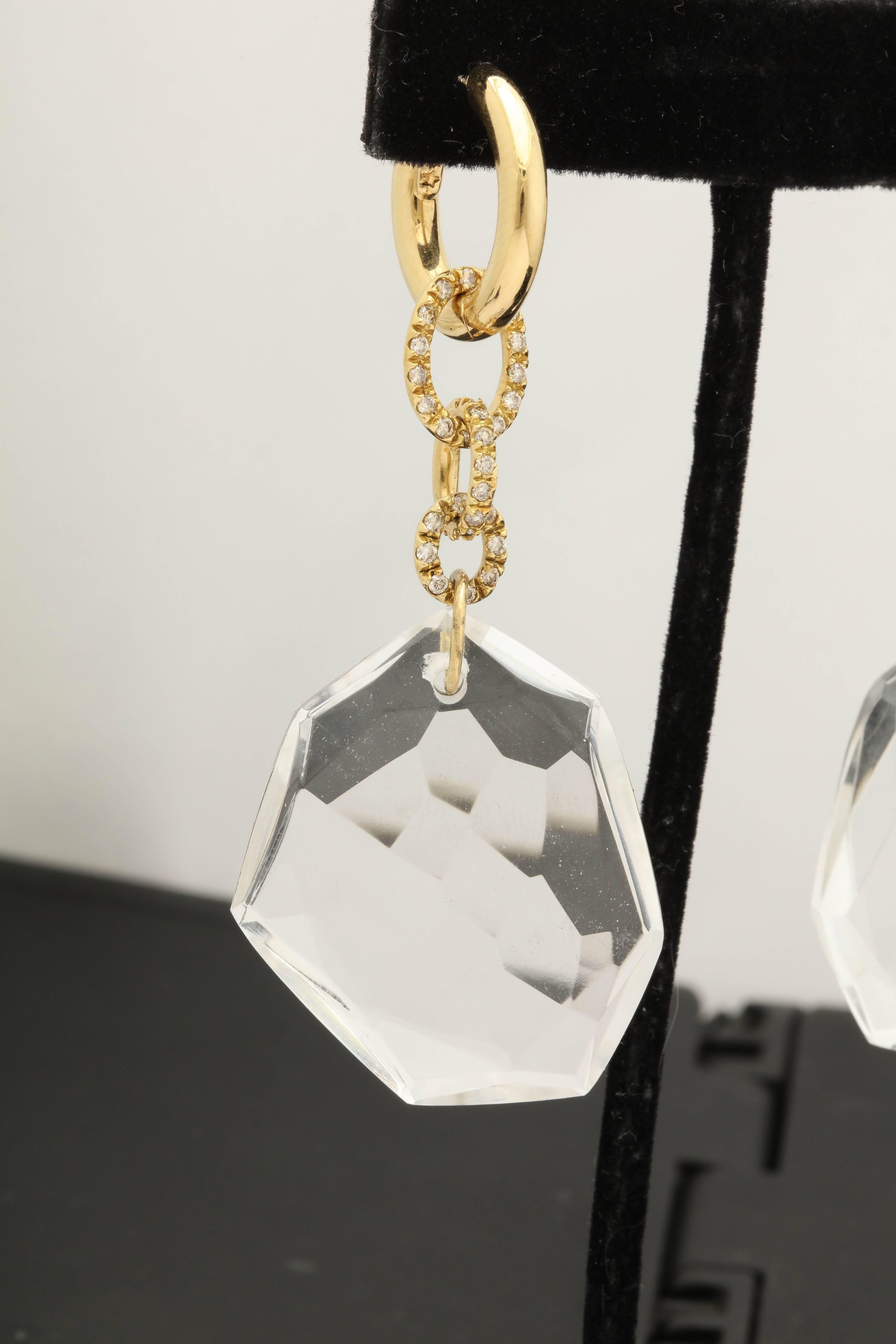 H. Stern 1990s Rock Crystal Diamonds Flexible Gold Link Earrings 1