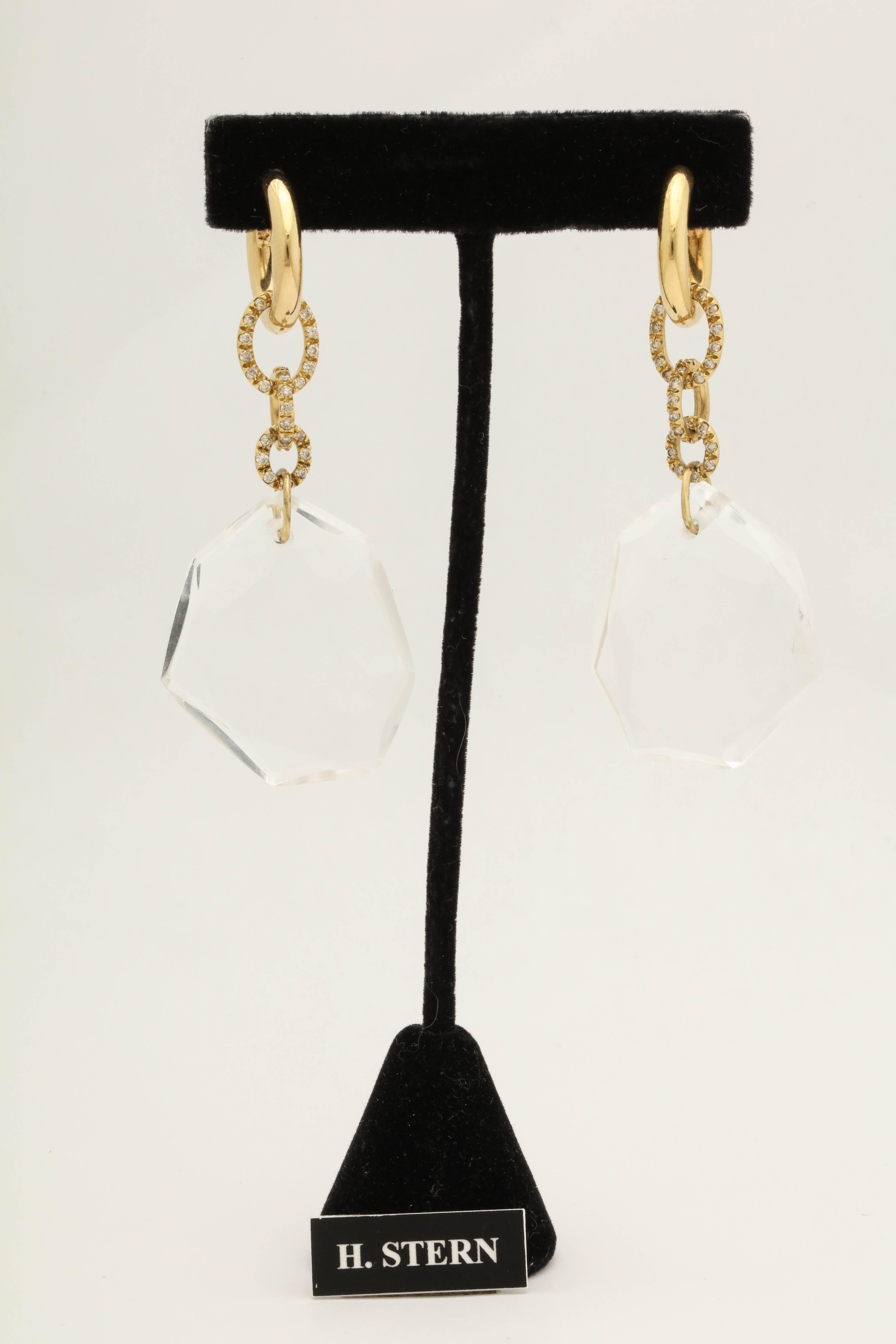 H. Stern 1990s Rock Crystal Diamonds Flexible Gold Link Earrings 2