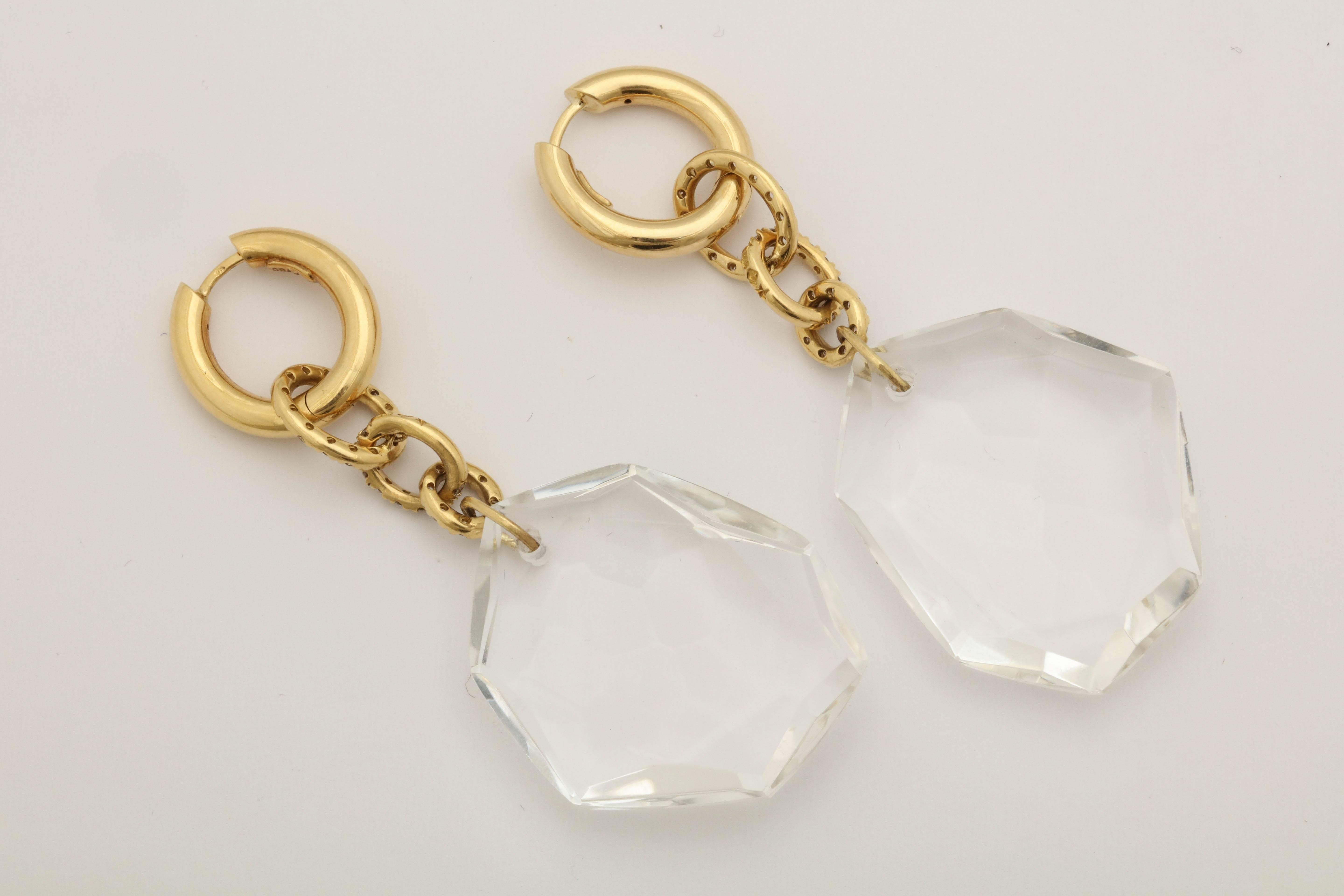 H. Stern 1990s Rock Crystal Diamonds Flexible Gold Link Earrings 3