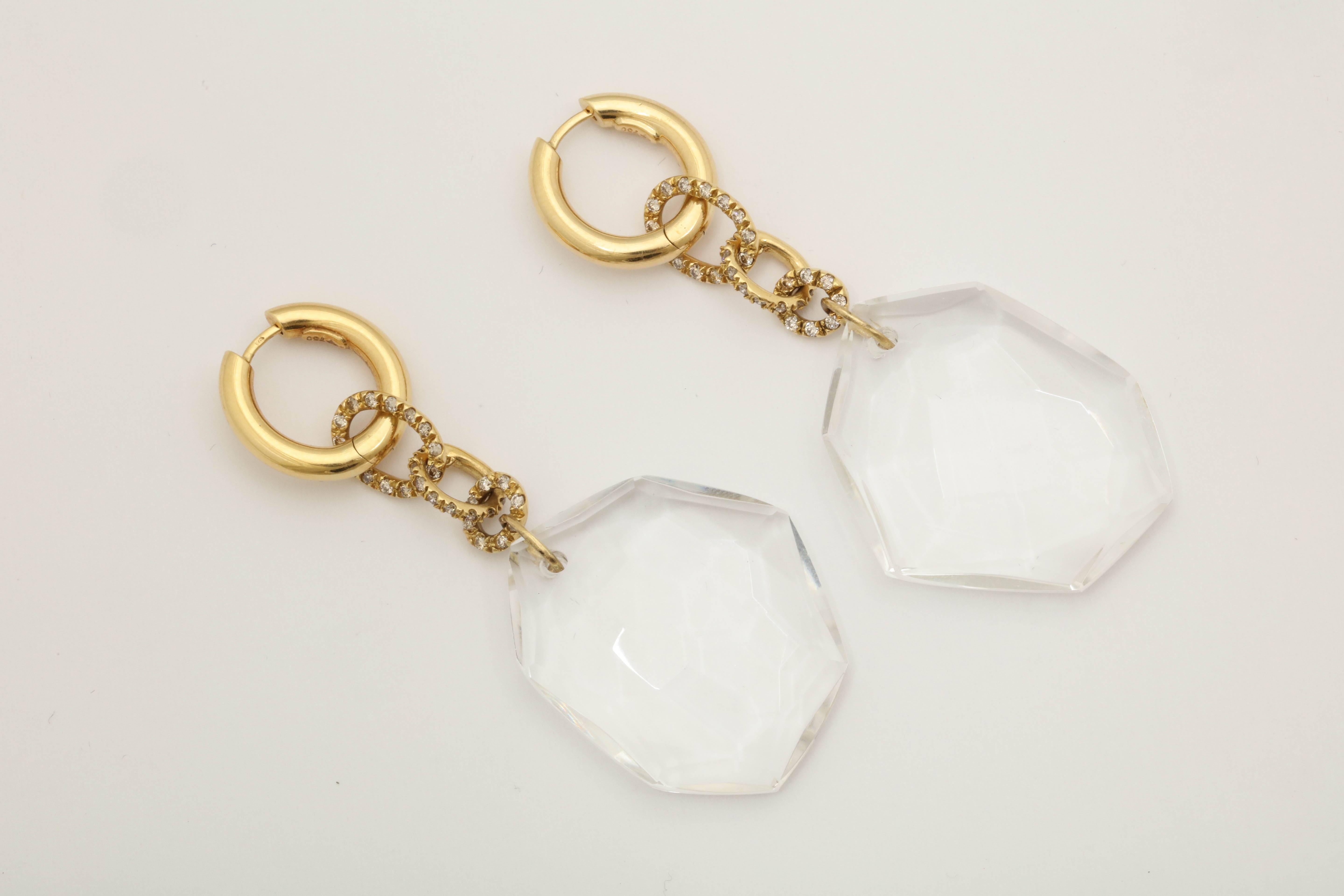 H. Stern 1990s Rock Crystal Diamonds Flexible Gold Link Earrings 4
