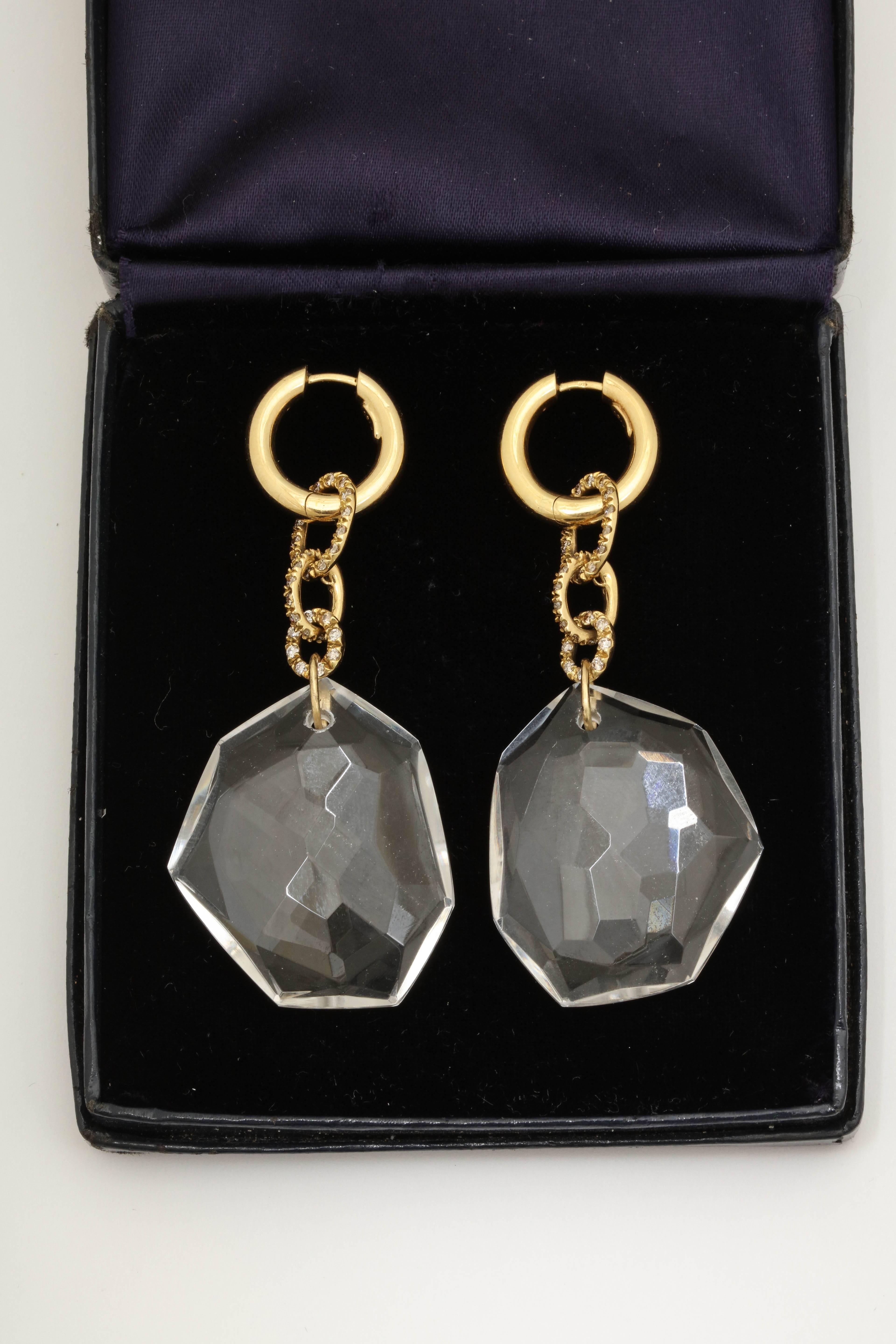 H. Stern 1990s Rock Crystal Diamonds Flexible Gold Link Earrings 5