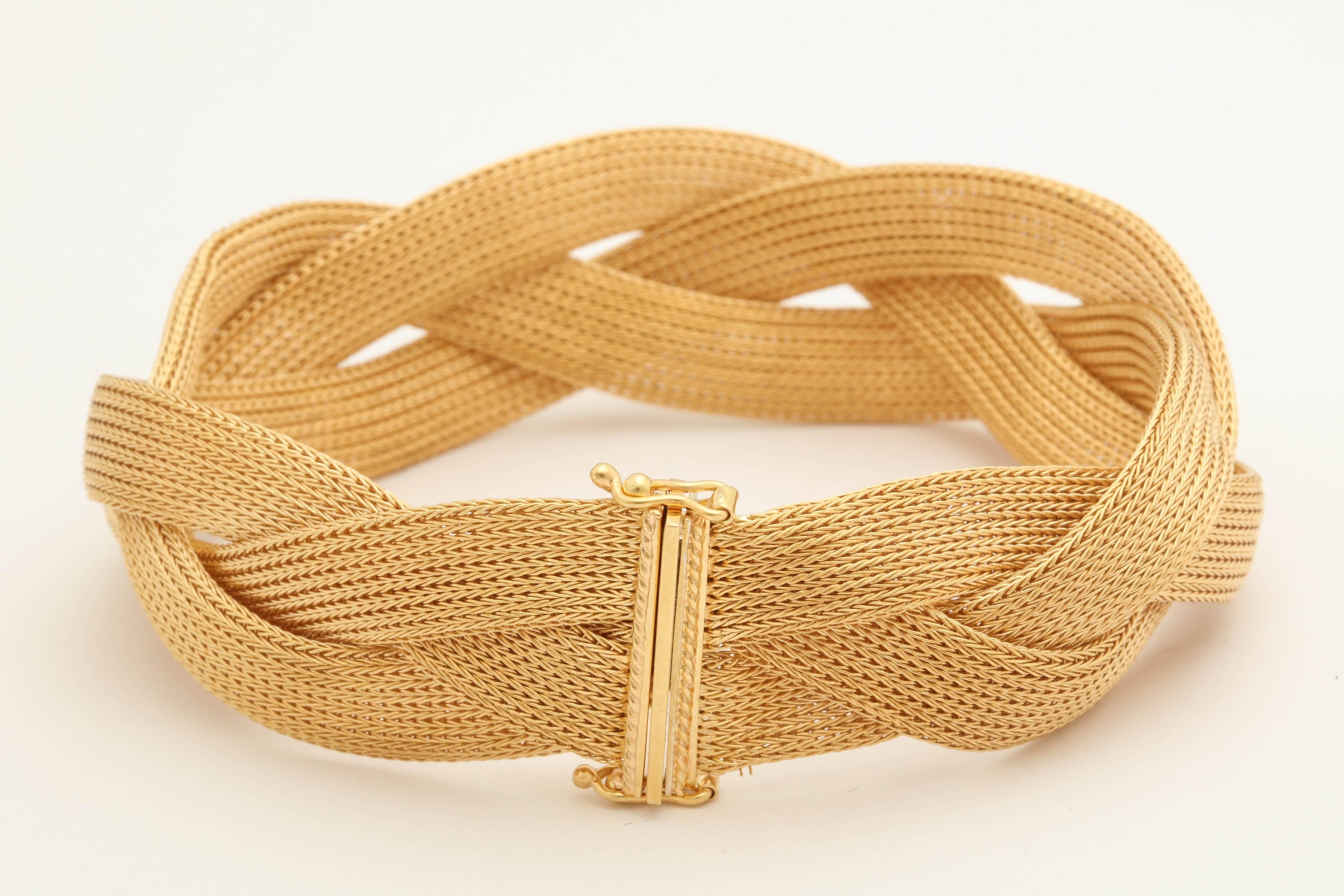 Women's or Men's 1950s Twisted and Braided Flexible Soft Textured Gold Mesh Bracelet