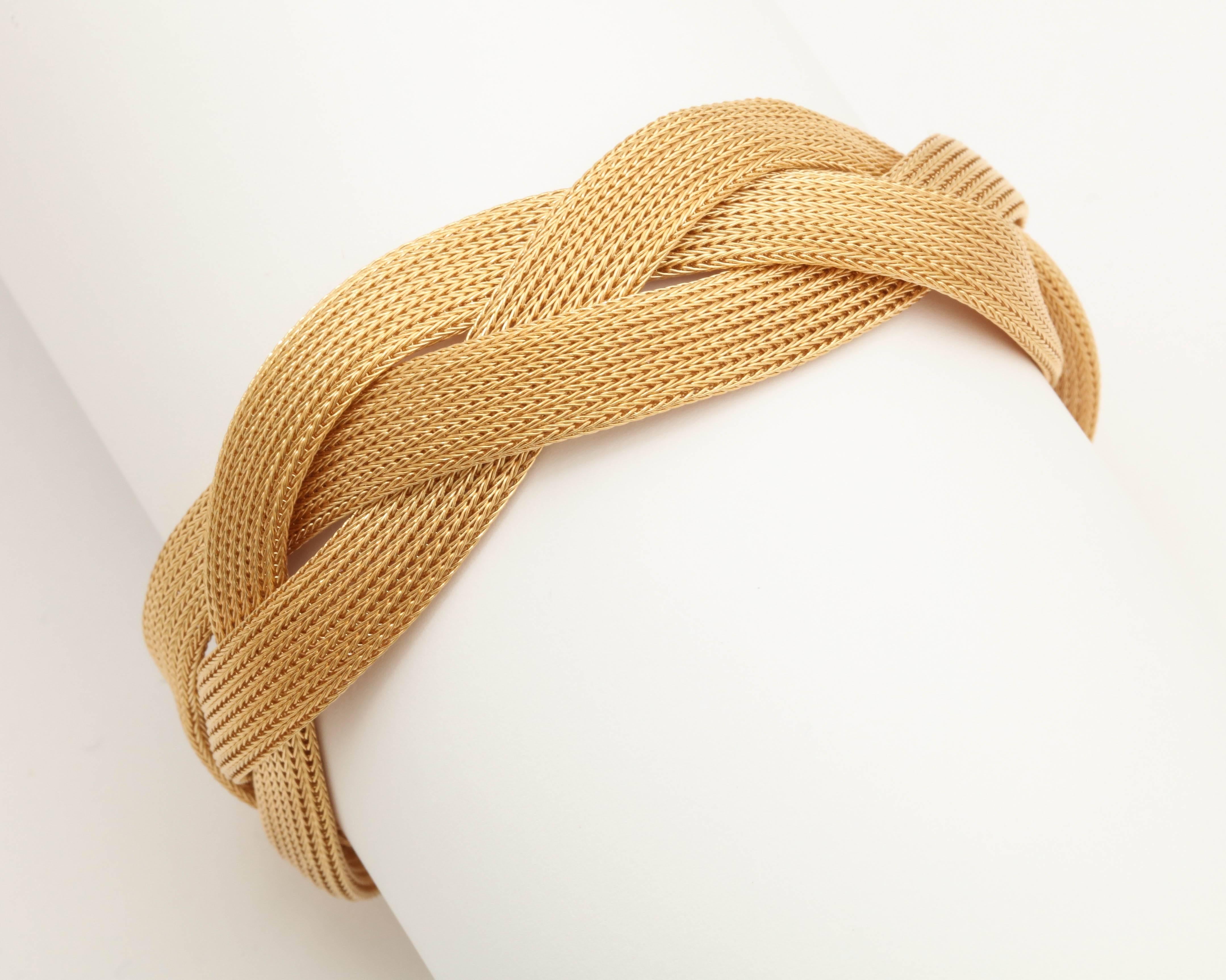 1950s Twisted and Braided Flexible Soft Textured Gold Mesh Bracelet 1