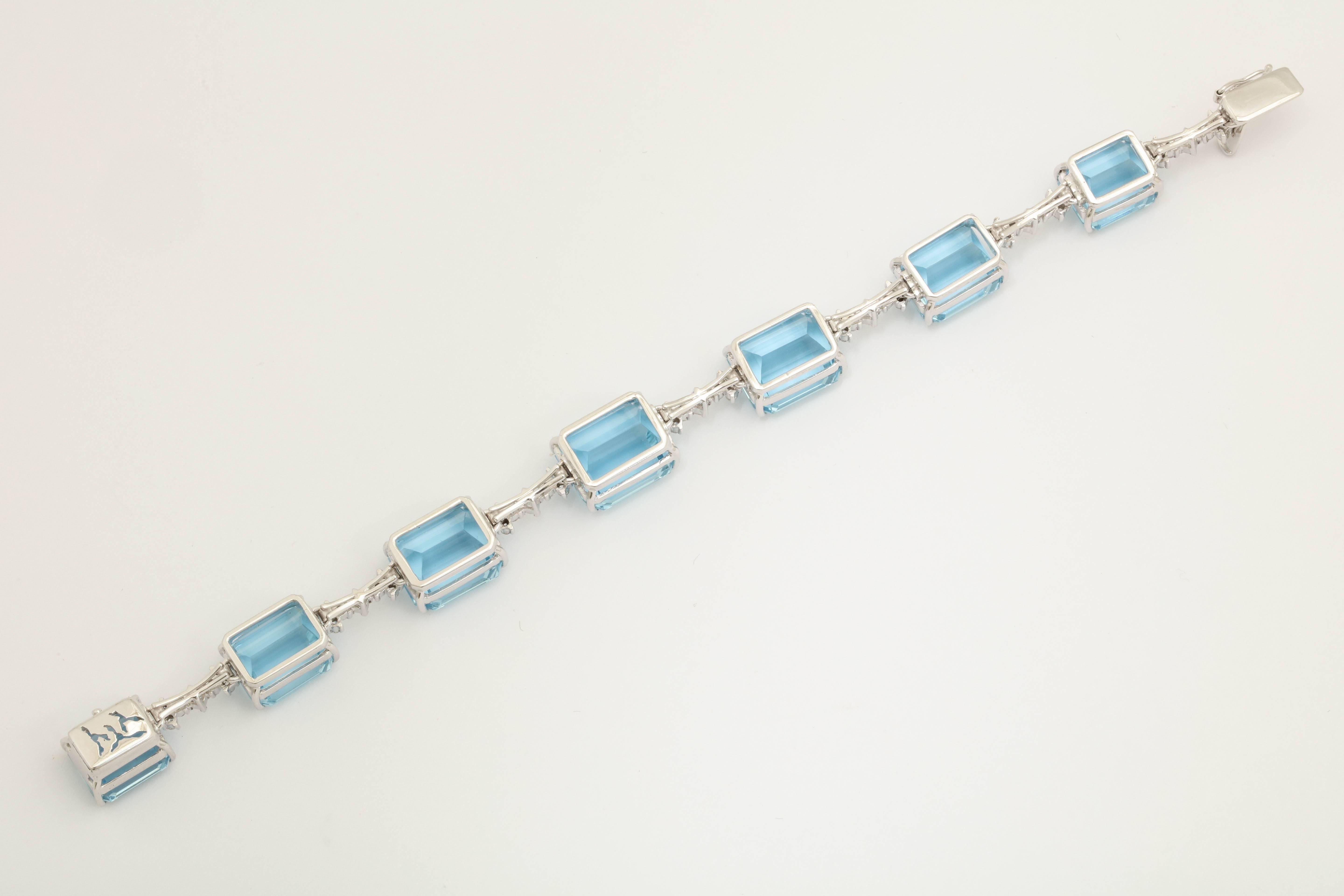 Women's H.Stern Aquamarine Diamonds Flexible White Gold Straightline Bracelet
