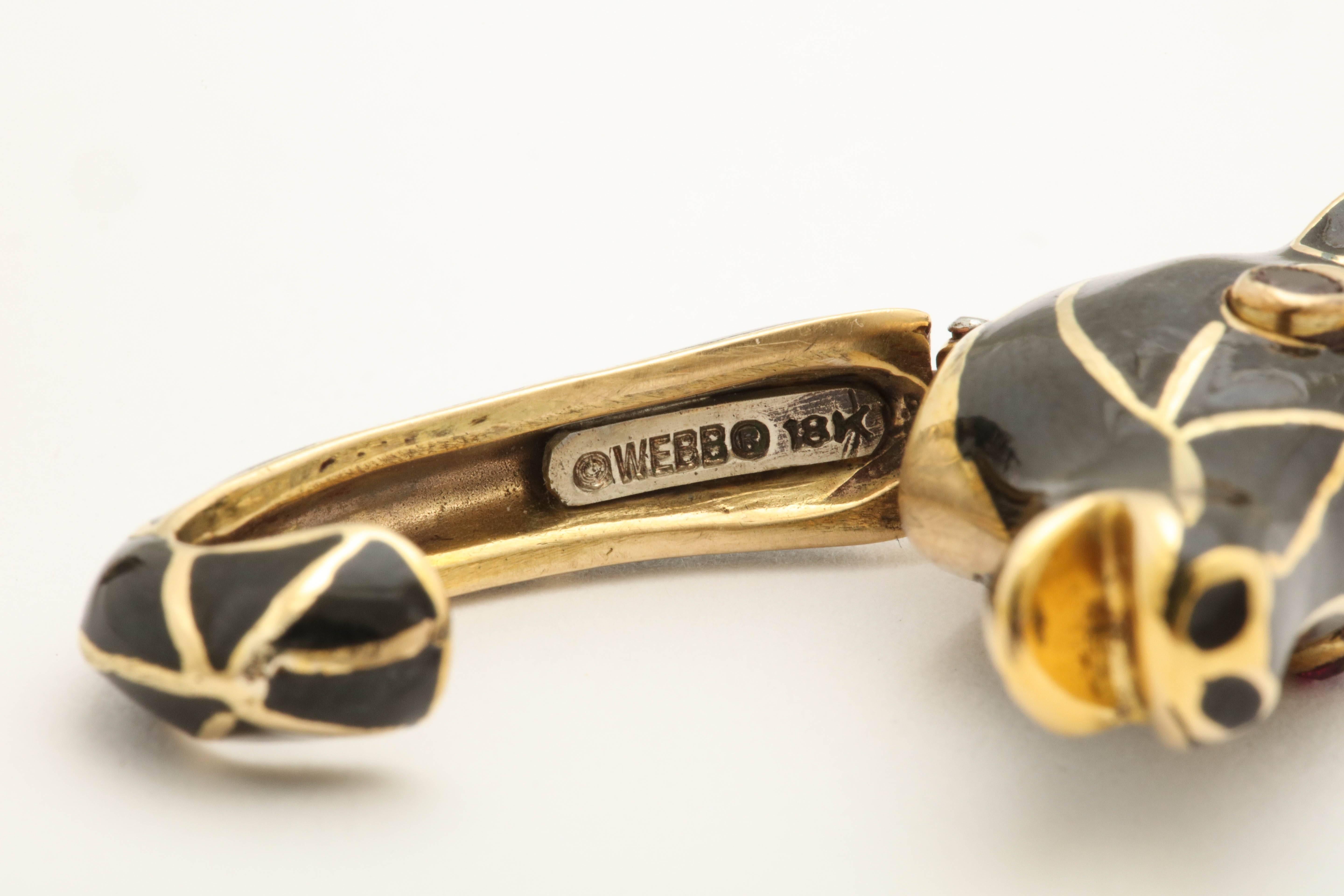 David Webb Black Steel Enamel and Ruby Figural Horse Gold Cufflinks 3