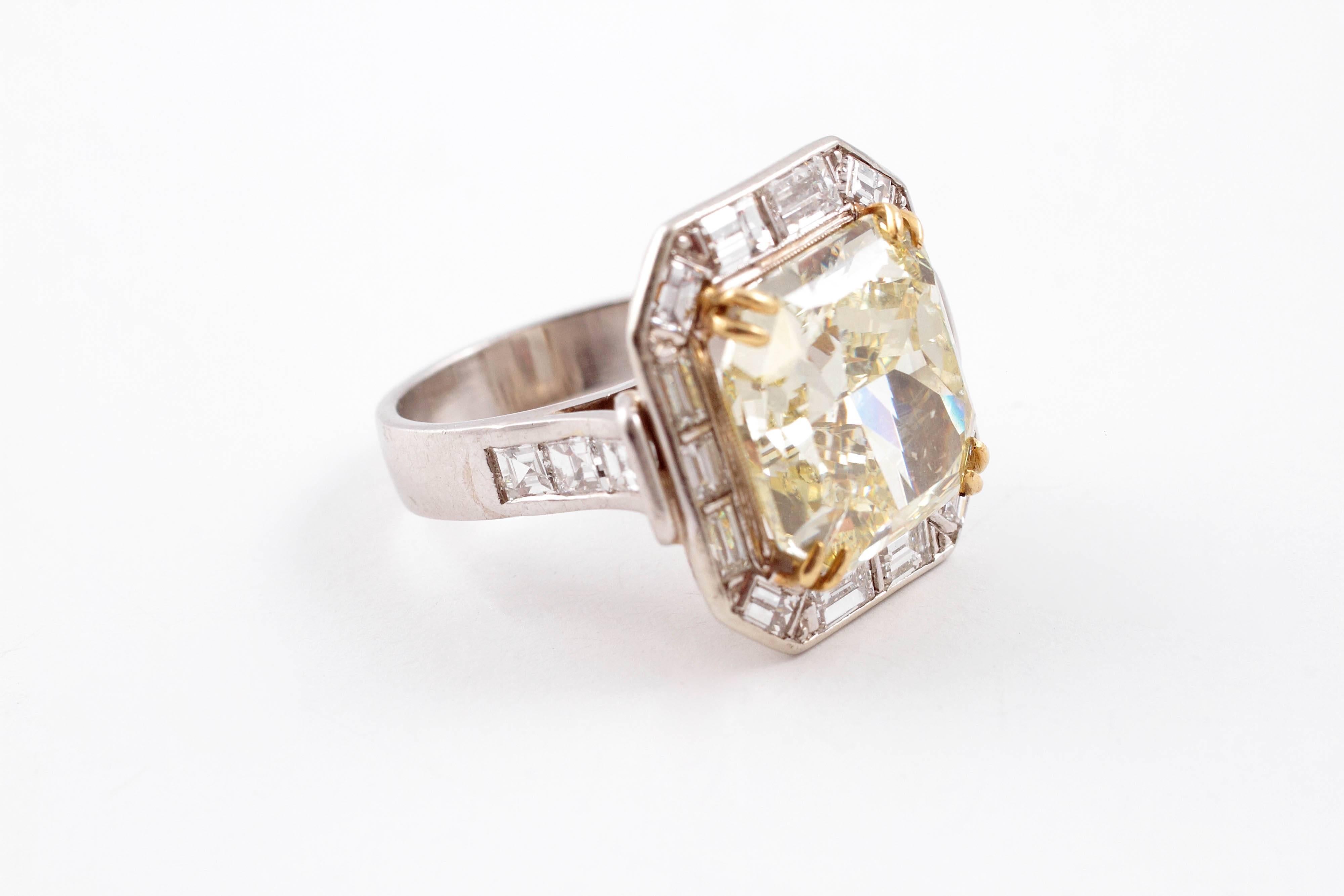 Gia Graded 10.26 Carat Fancy Yellow Diamond Platinum Ring 4