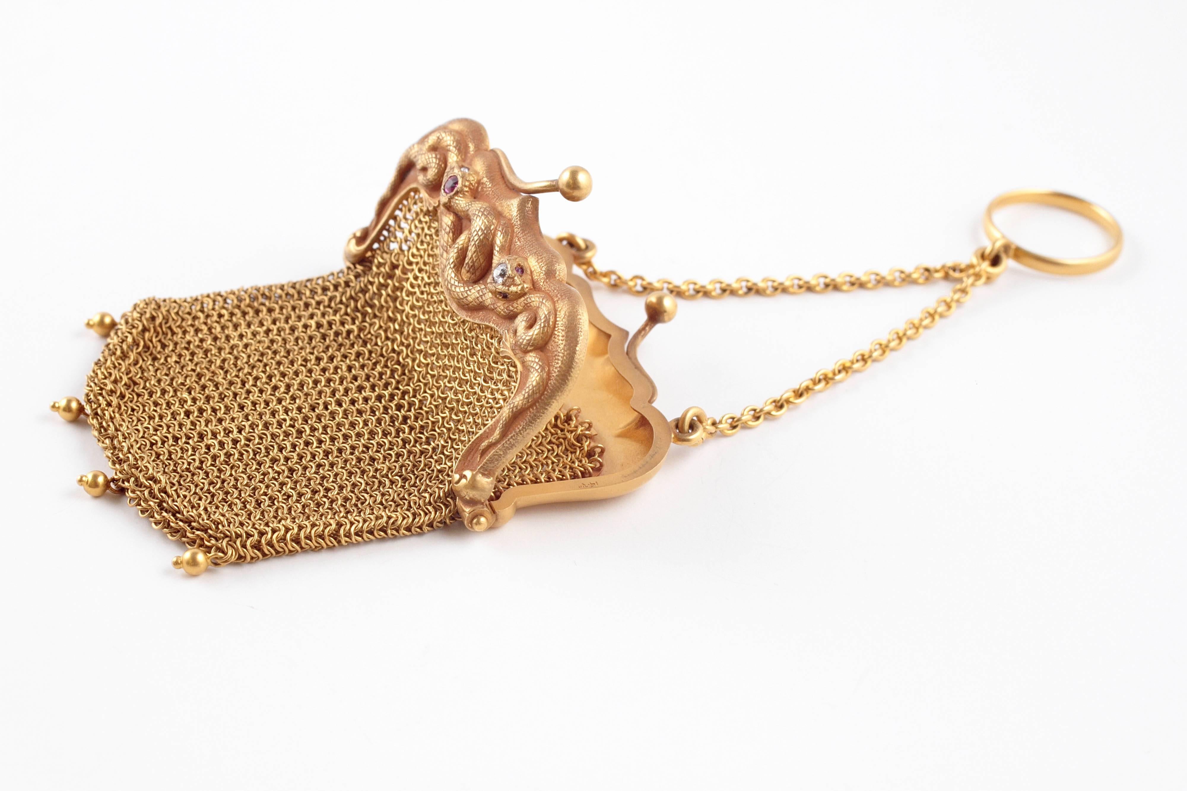 Sloan and Co. Gold Mesh Diamond Ruby Ring Purse 4