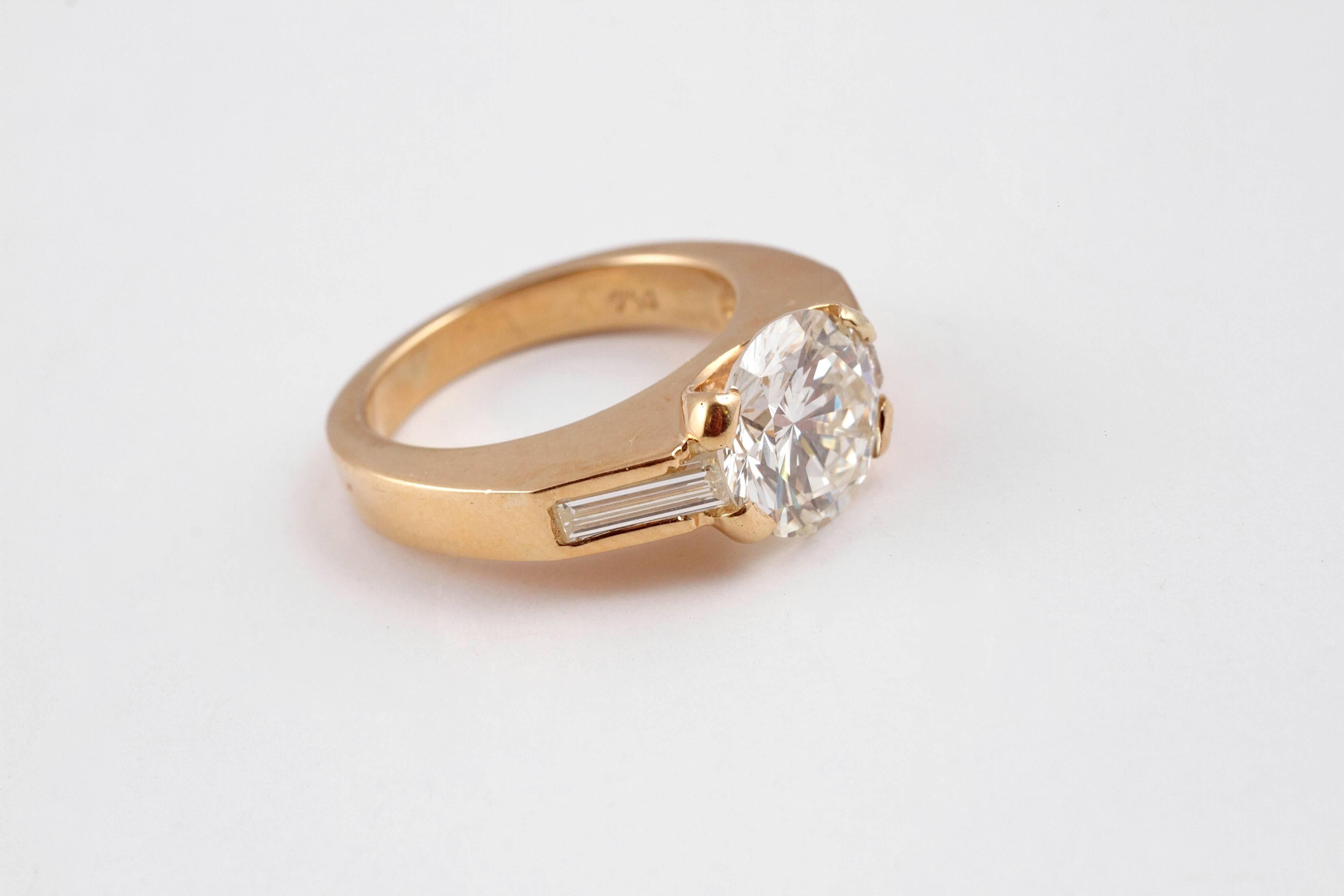 3.11 Carat Diamond Yellow Gold Ring In Excellent Condition In Dallas, TX
