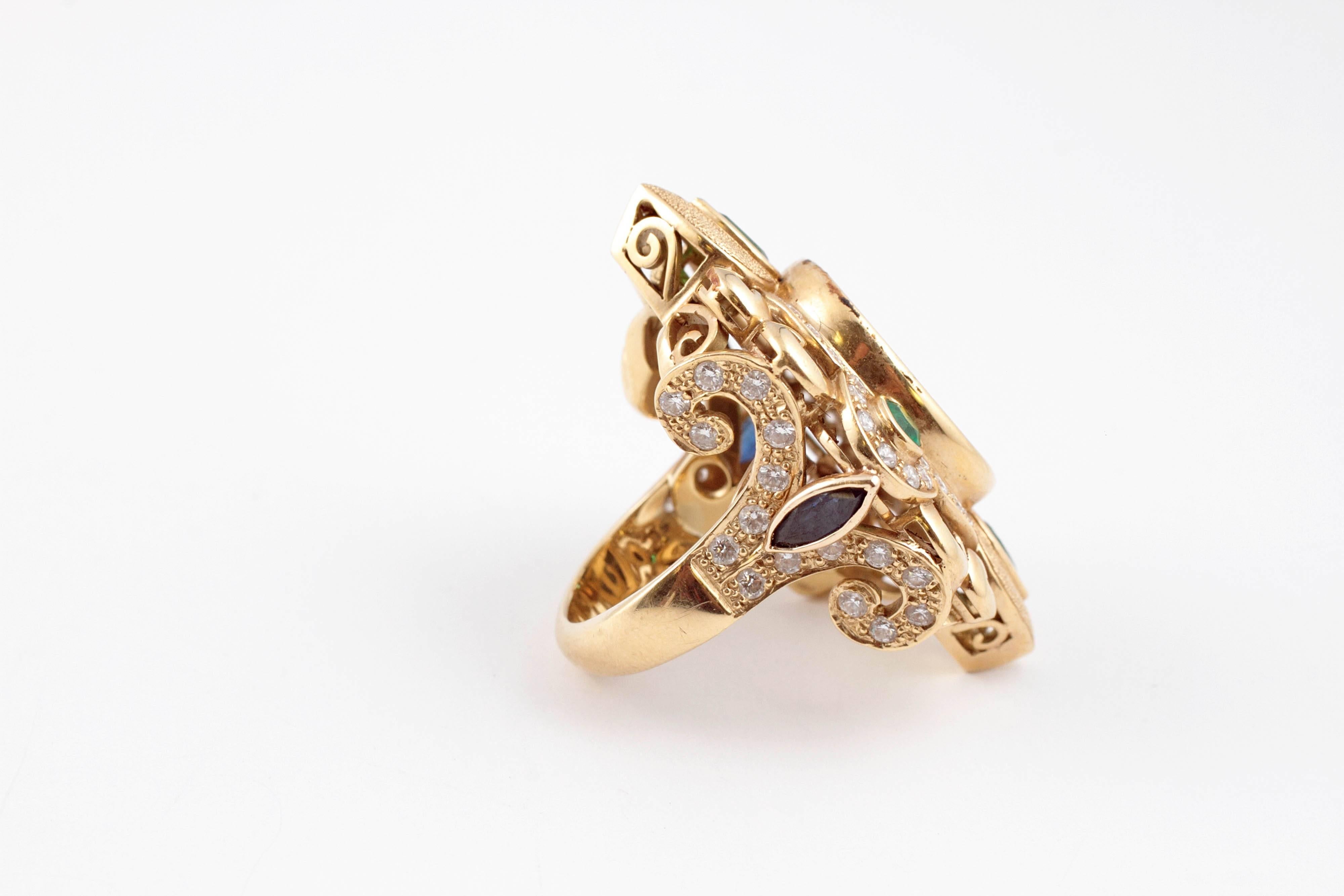 Paula Crevoshay 7.33 Carat Black Opal Diamond Gemstone Gold Ring In Excellent Condition In Dallas, TX