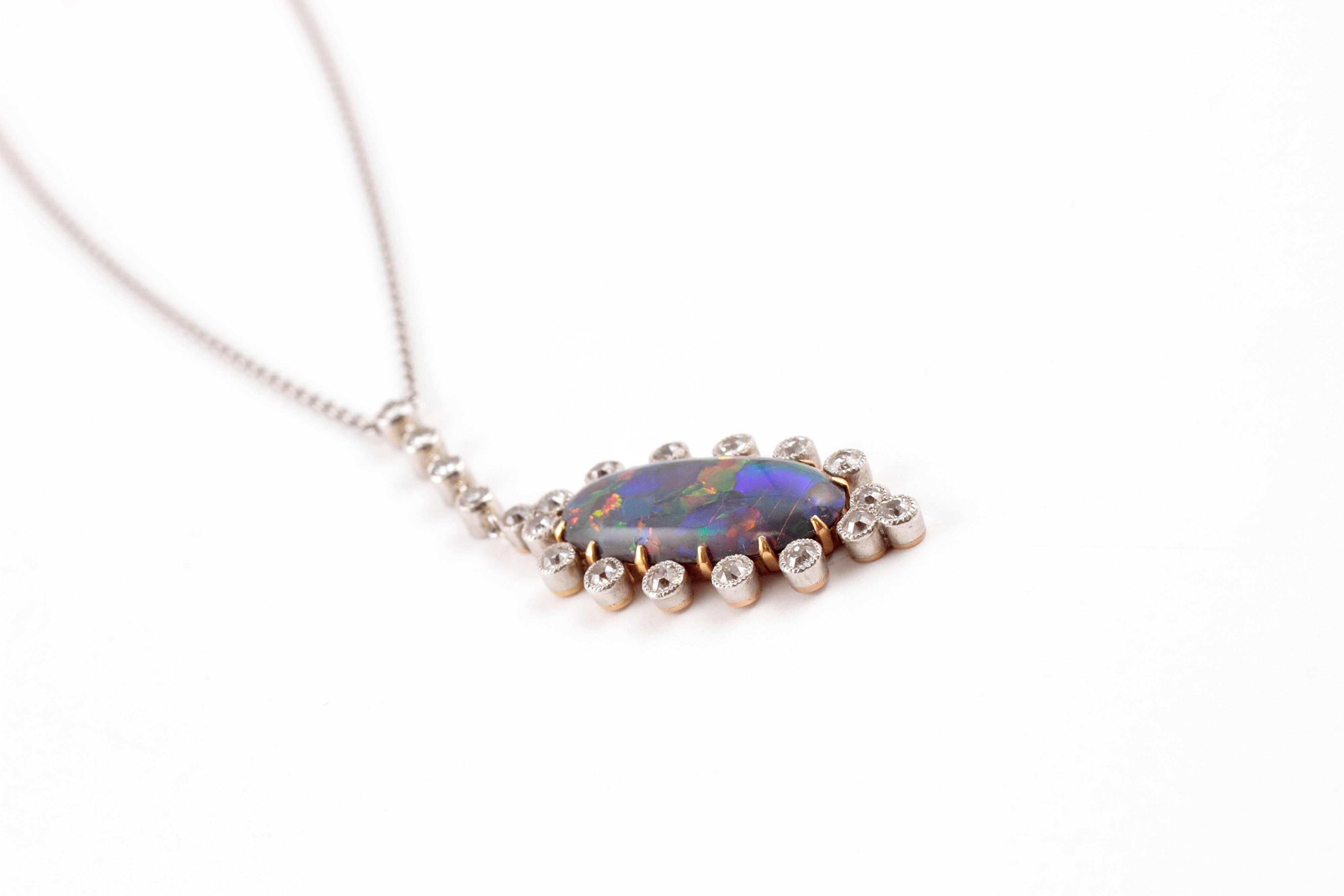 Oval Opal Diamond Platinum Pendant 1