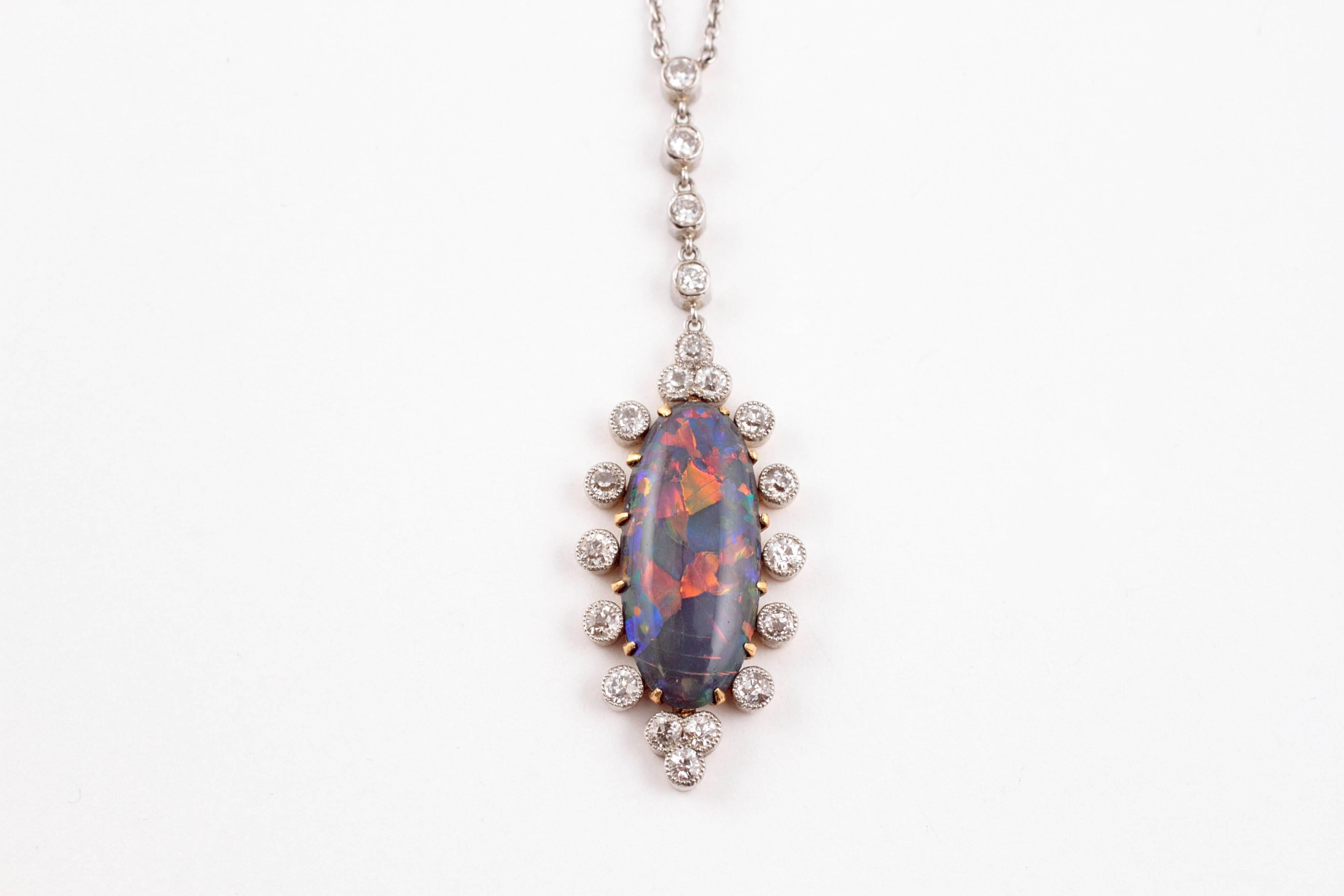 Oval Opal Diamond Platinum Pendant 2