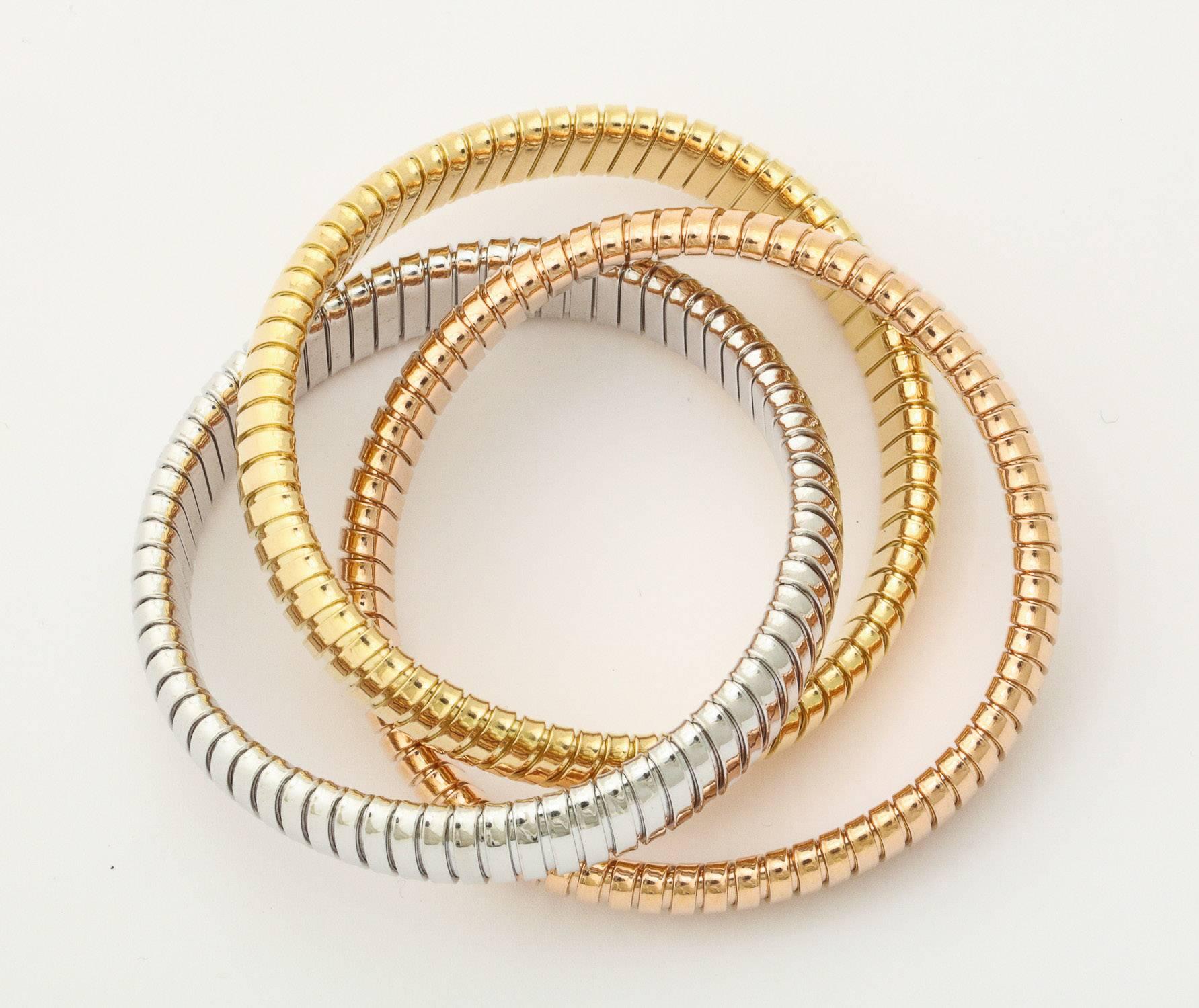 Contemporary Tricolor Gold Tubogas Rolling Bracelet