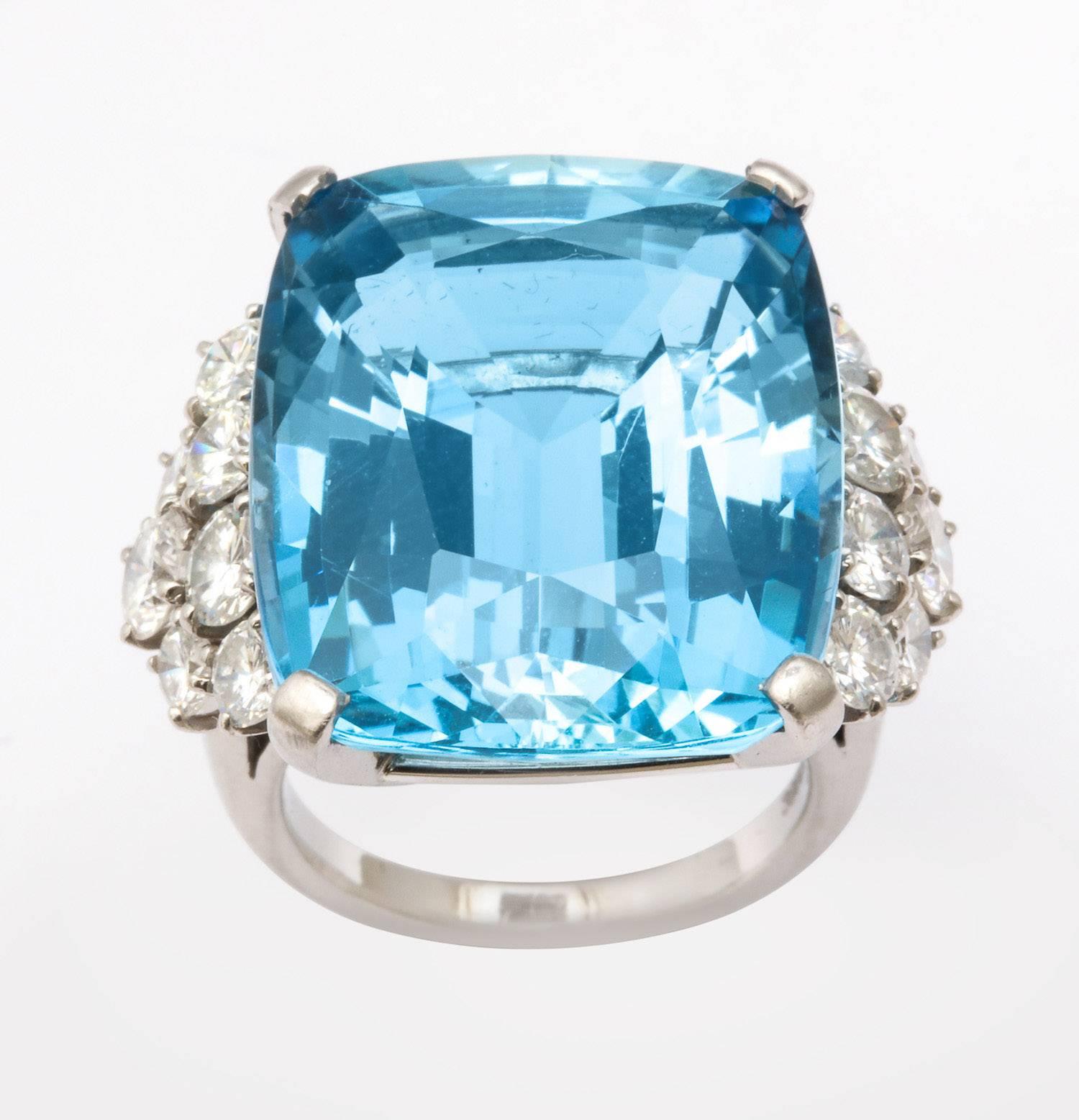 28.35 Carat Aquamarine Diamond Platinum Ring 1