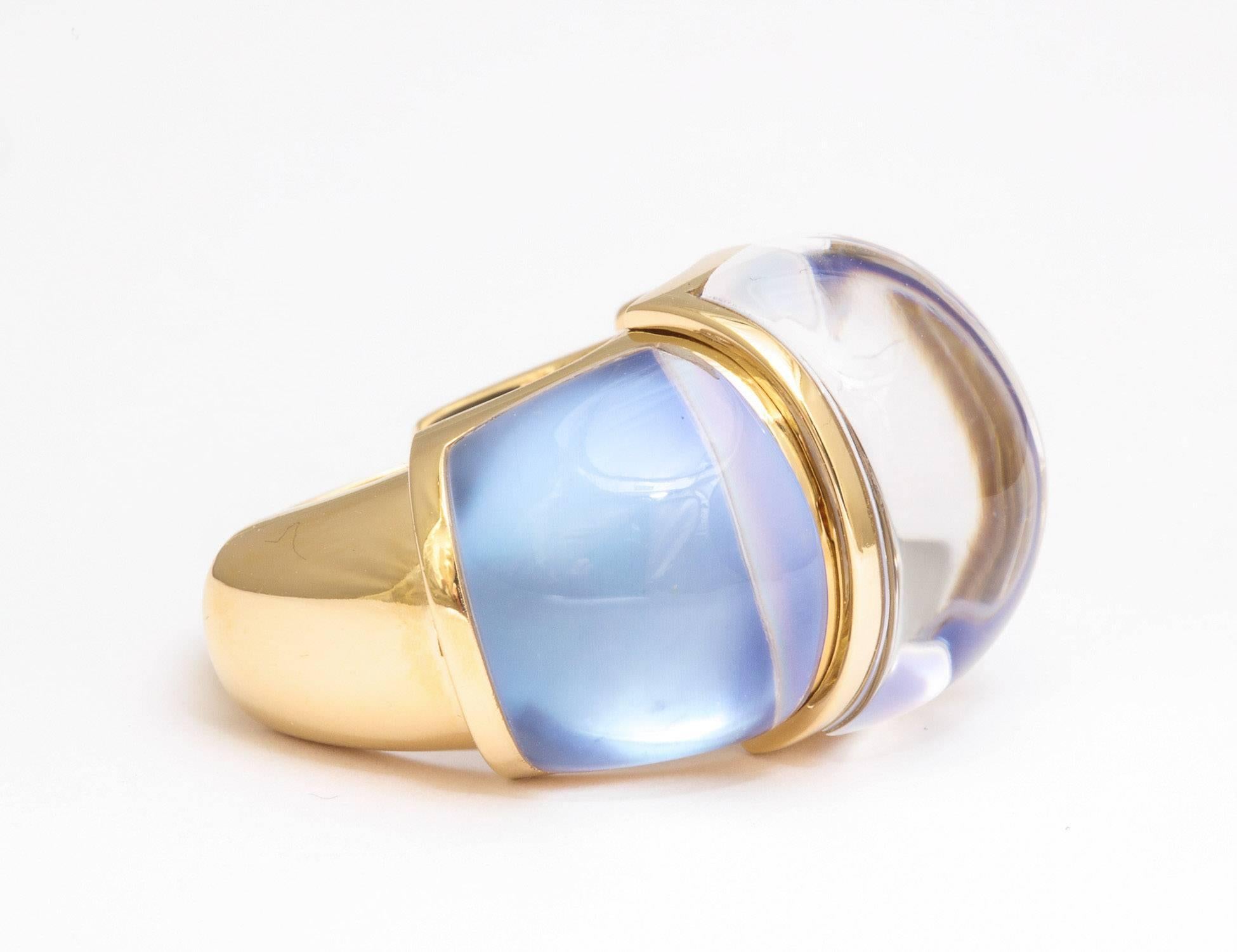 Contemporary  Lapis and Rock Crystal Gold Ring For Sale